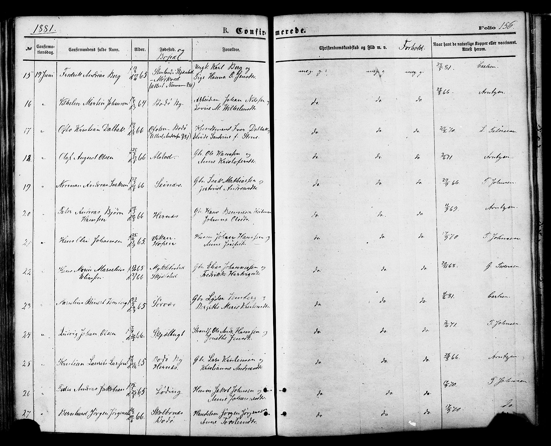 Ministerialprotokoller, klokkerbøker og fødselsregistre - Nordland, SAT/A-1459/801/L0009: Parish register (official) no. 801A09, 1876-1883, p. 156