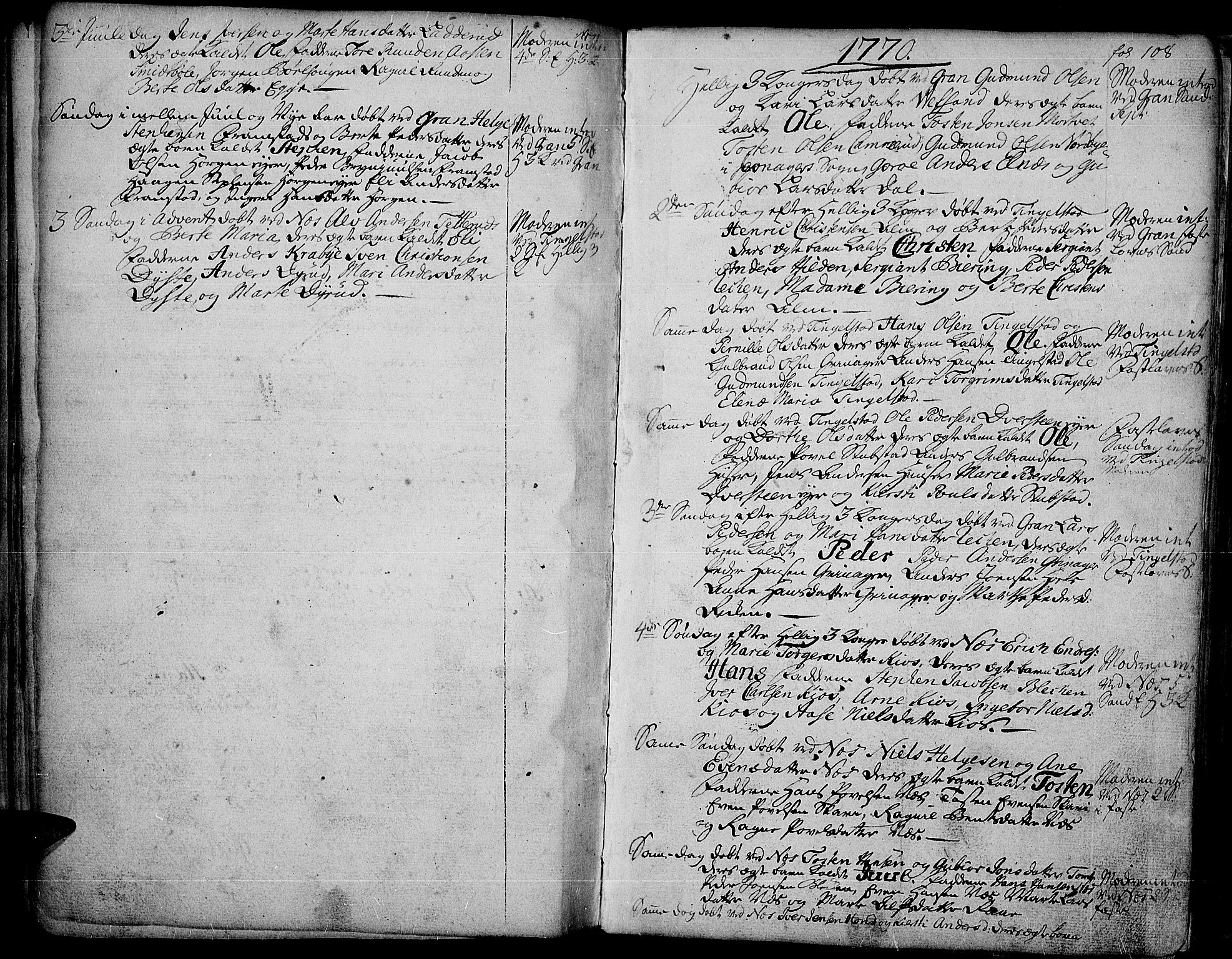 Gran prestekontor, SAH/PREST-112/H/Ha/Haa/L0004: Parish register (official) no. 4, 1759-1775, p. 108