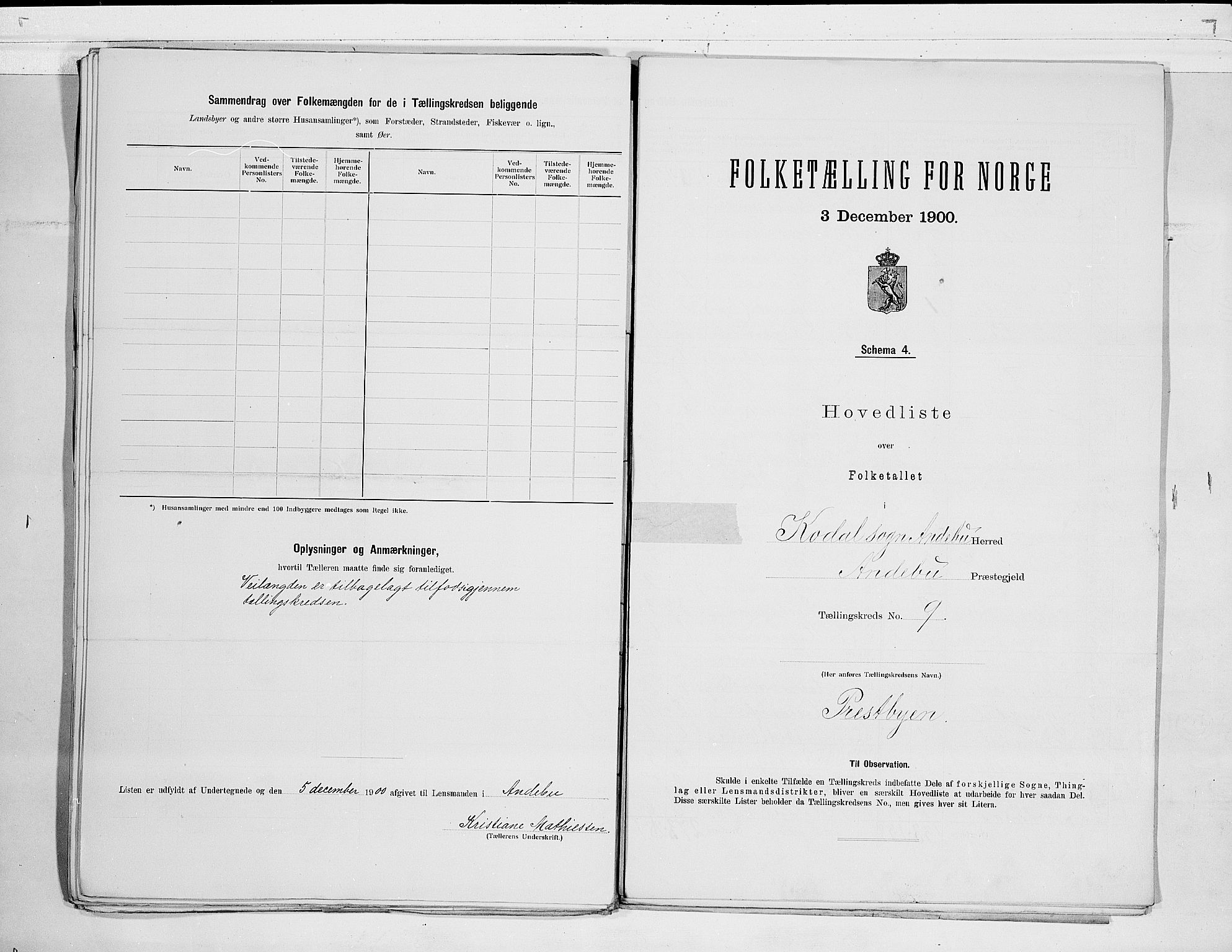 RA, 1900 census for Andebu, 1900, p. 20