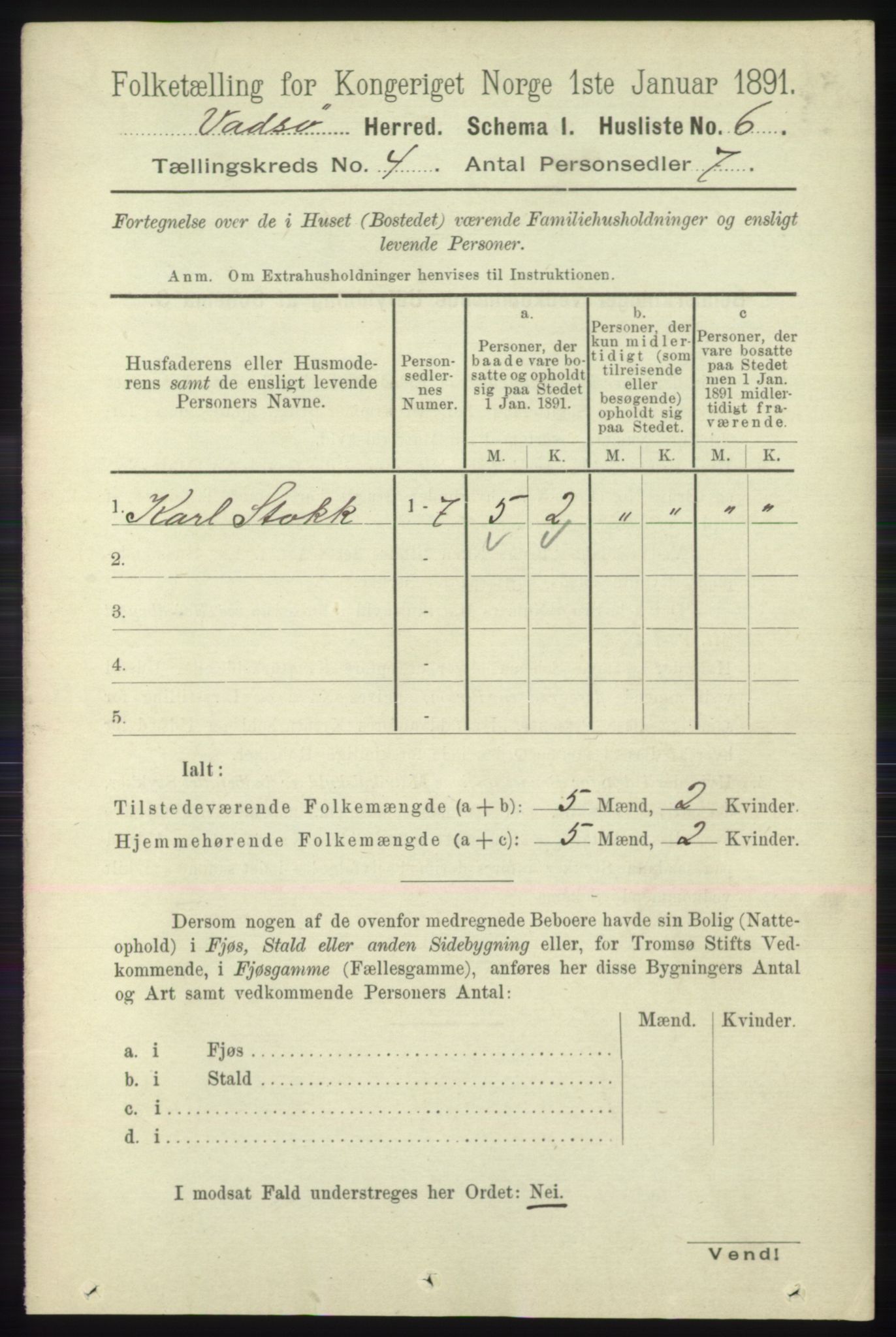 RA, 1891 census for 2029 Vadsø, 1891, p. 1149
