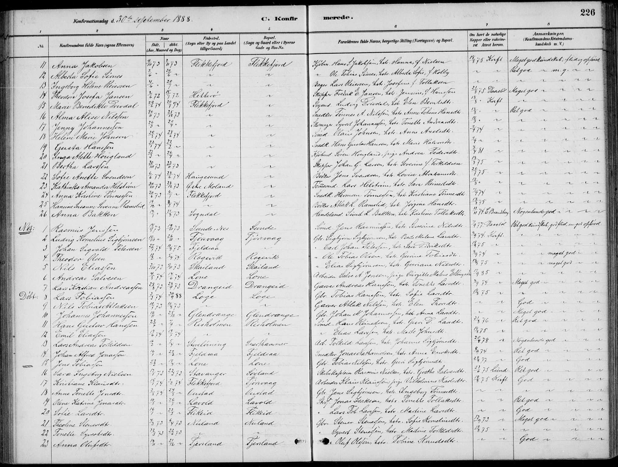 Flekkefjord sokneprestkontor, AV/SAK-1111-0012/F/Fb/Fbc/L0007: Parish register (copy) no. B 7, 1880-1902, p. 226