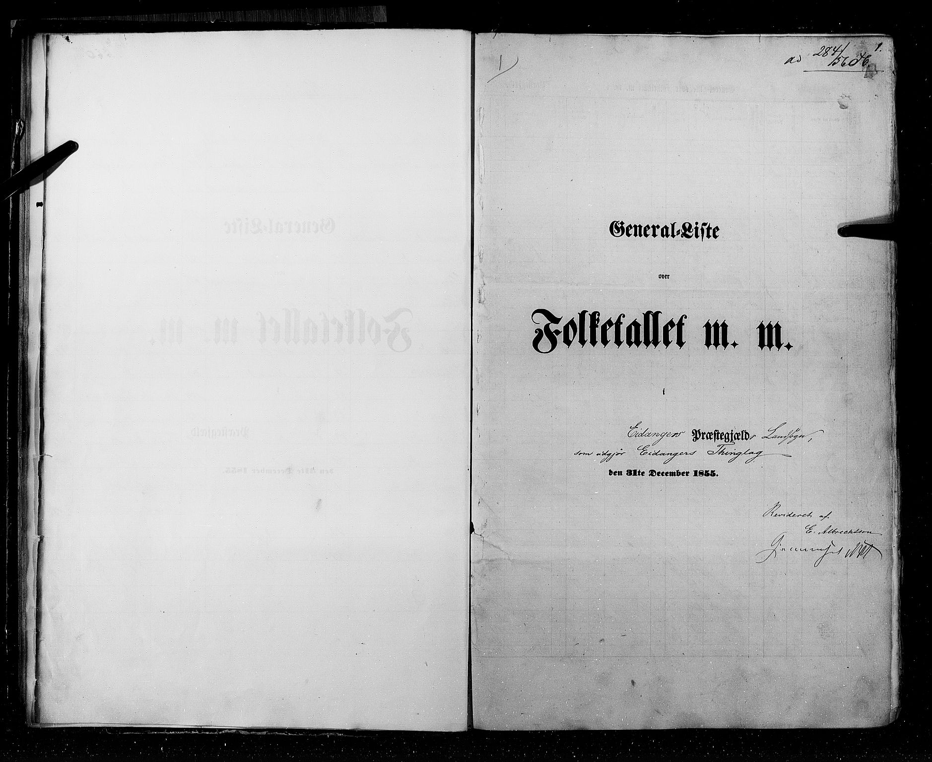 RA, Census 1855, vol. 3: Bratsberg amt, Nedenes amt og Lister og Mandal amt, 1855, p. 1