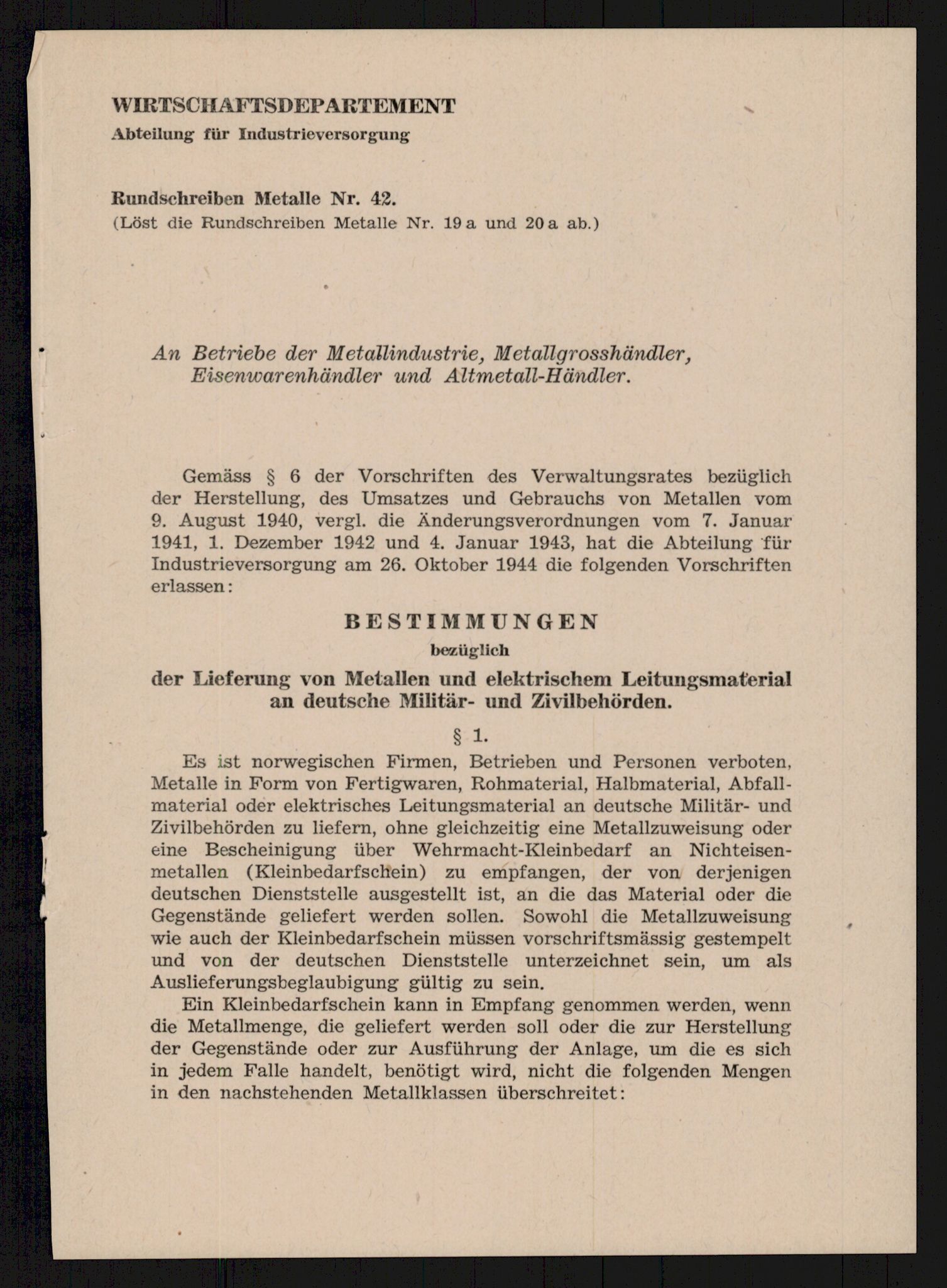 Direktoratet for industriforsyning, Sekretariatet, RA/S-4153/D/Df/L0056: 9. Metallkontoret, 1940-1945, p. 565