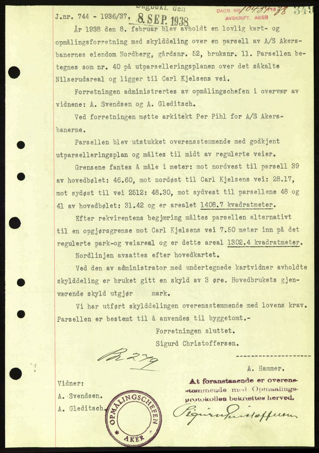 Aker herredsskriveri, SAO/A-10896/G/Gb/Gba/Gbab/L0025: Mortgage book no. A154-155, 1938-1938, Diary no: : 10434/1938