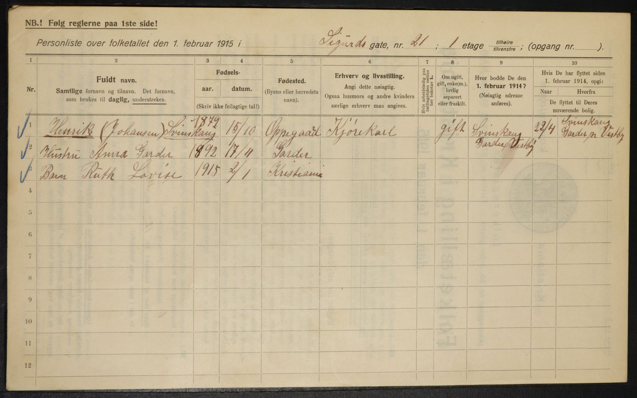 OBA, Municipal Census 1915 for Kristiania, 1915, p. 94966