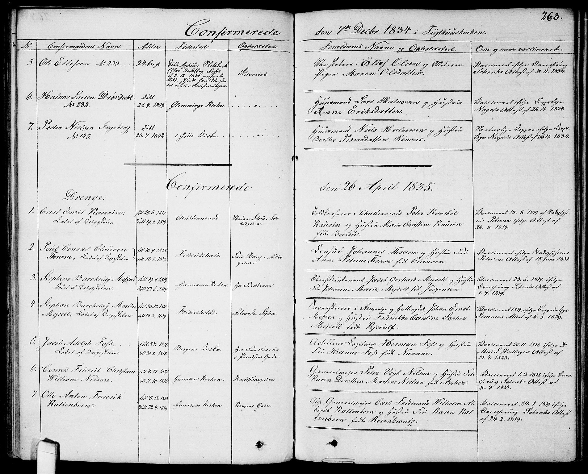 Garnisonsmenigheten Kirkebøker, SAO/A-10846/G/Ga/L0004: Parish register (copy) no. 4, 1828-1840, p. 268