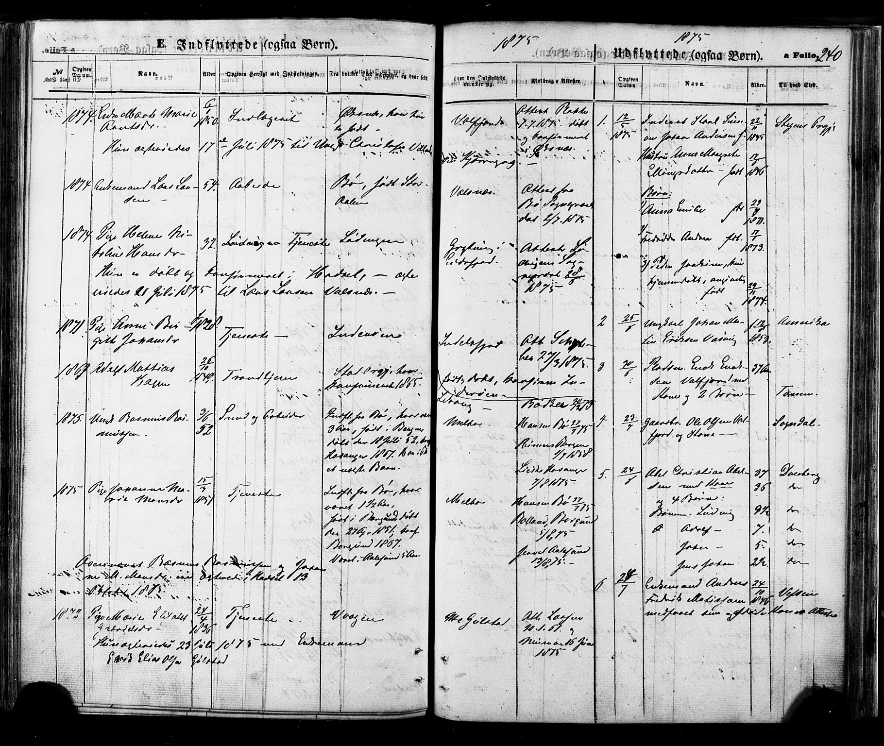 Ministerialprotokoller, klokkerbøker og fødselsregistre - Nordland, AV/SAT-A-1459/888/L1242: Parish register (official) no. 888A08, 1870-1875, p. 240