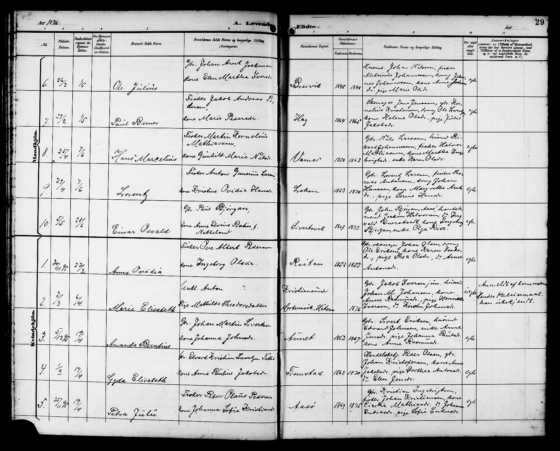 Ministerialprotokoller, klokkerbøker og fødselsregistre - Sør-Trøndelag, SAT/A-1456/662/L0757: Parish register (copy) no. 662C02, 1892-1918, p. 29