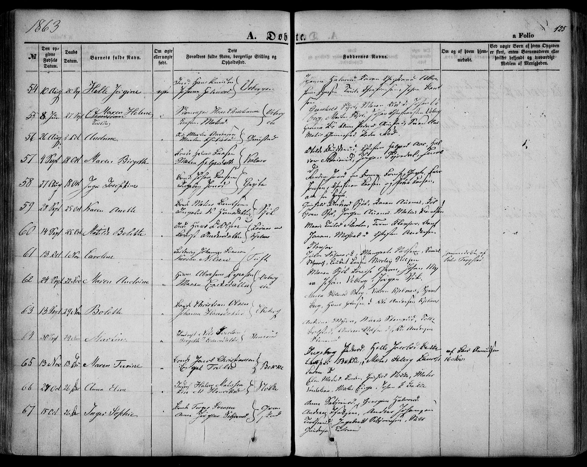 Sande Kirkebøker, SAKO/A-53/F/Fa/L0004: Parish register (official) no. 4, 1847-1864, p. 125