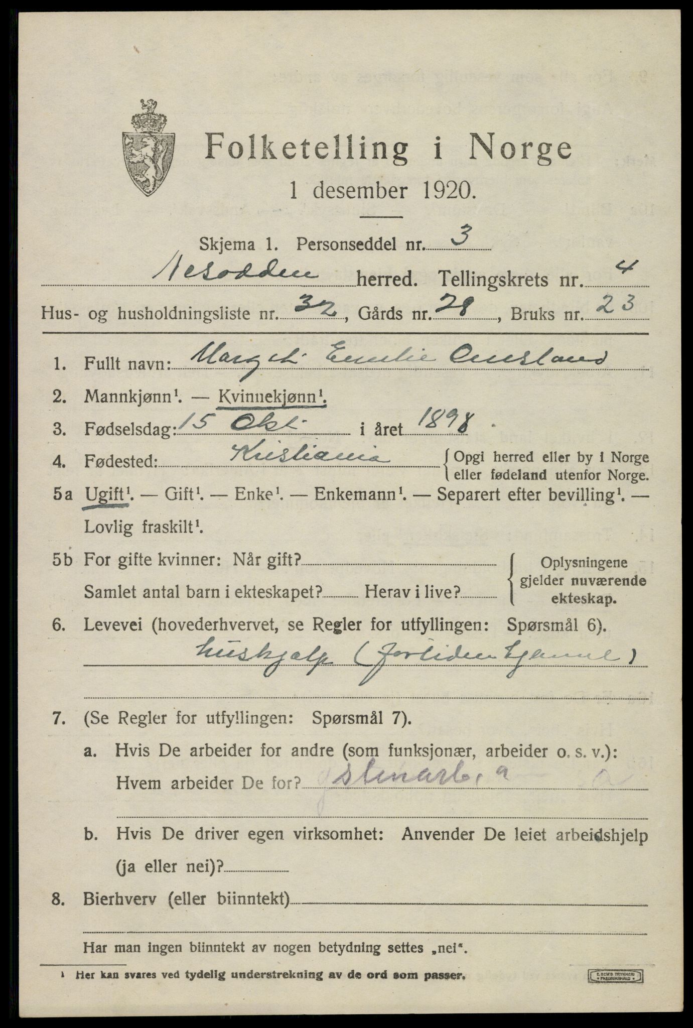 SAO, 1920 census for Nesodden, 1920, p. 4529