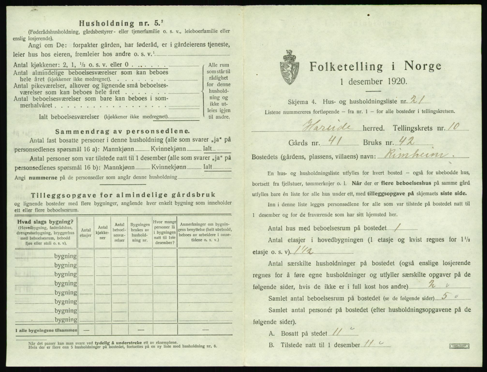 SAT, 1920 census for Hareid, 1920, p. 521