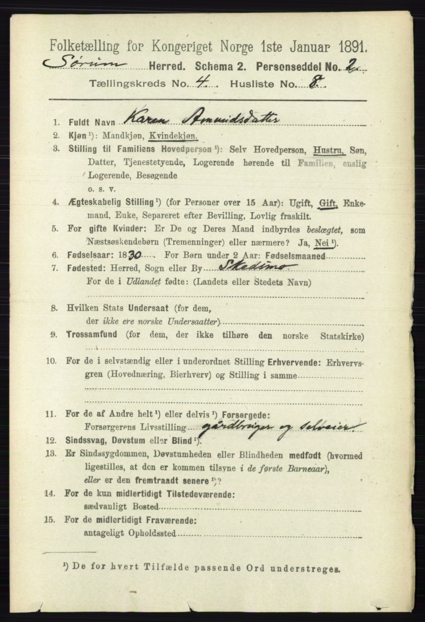 RA, 1891 census for 0226 Sørum, 1891, p. 1926