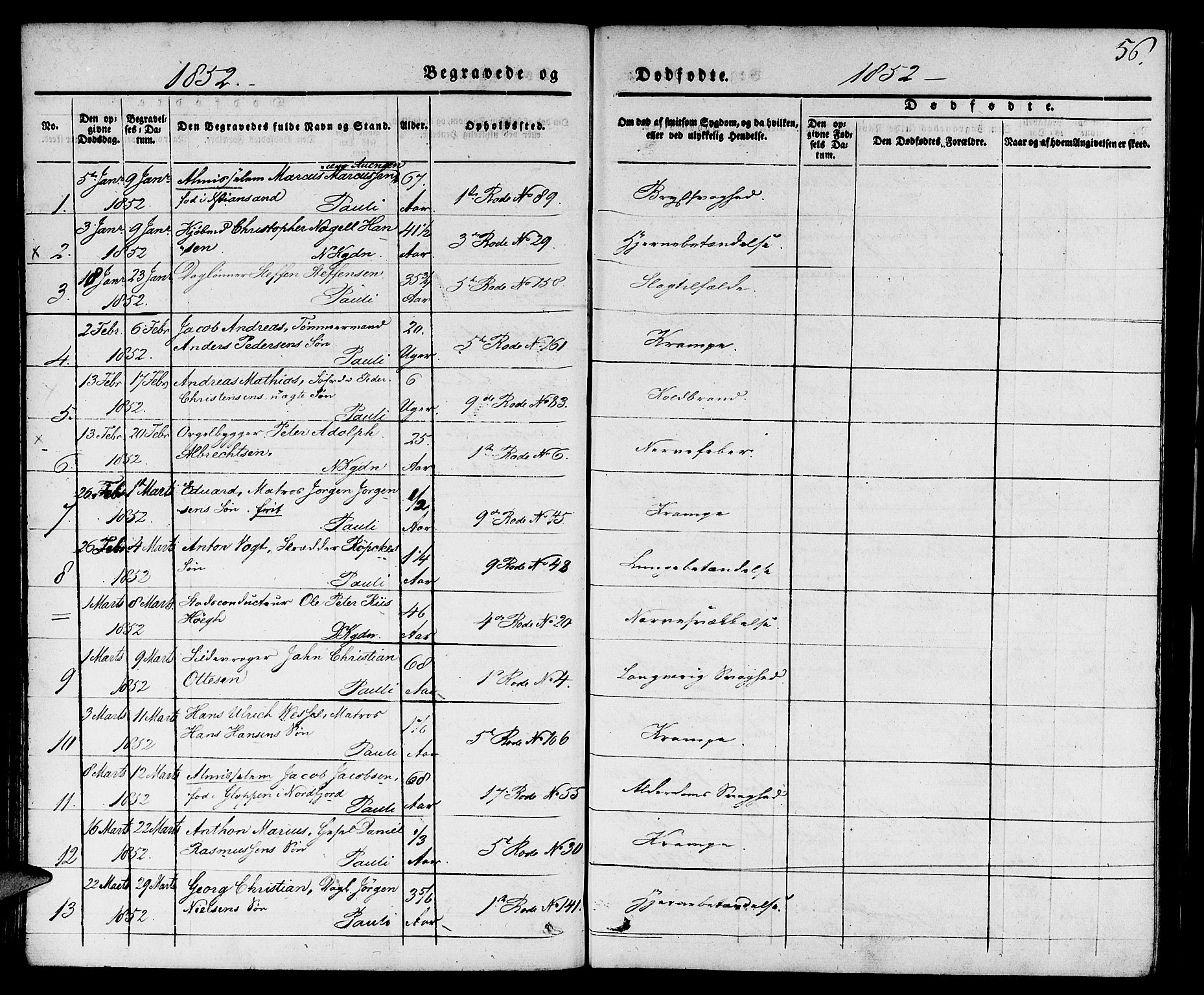 Nykirken Sokneprestembete, SAB/A-77101/H/Hab: Parish register (copy) no. E 1, 1840-1866, p. 56
