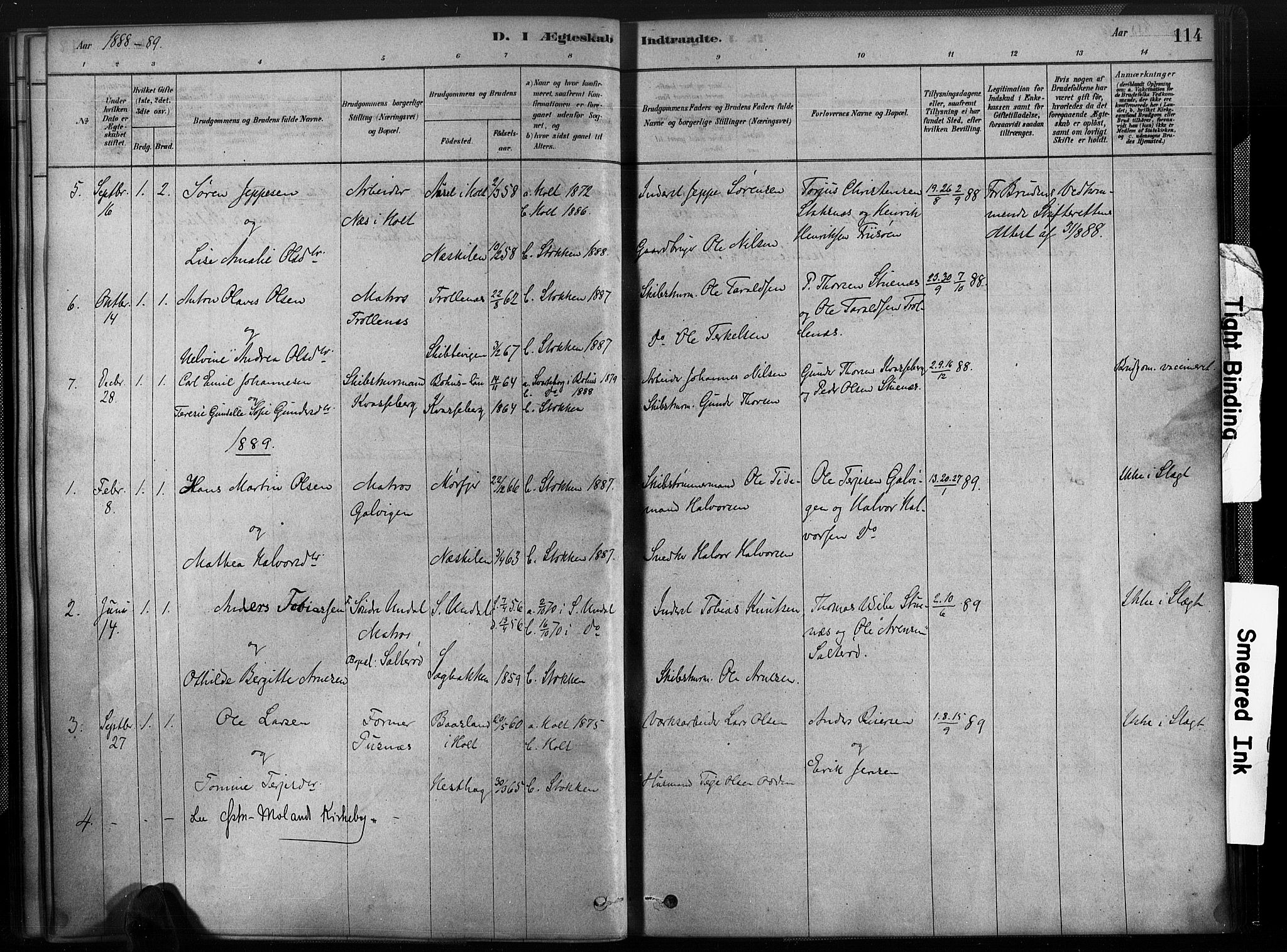 Austre Moland sokneprestkontor, SAK/1111-0001/F/Fa/Fab/L0001: Parish register (official) no. A 1, 1878-1898, p. 114