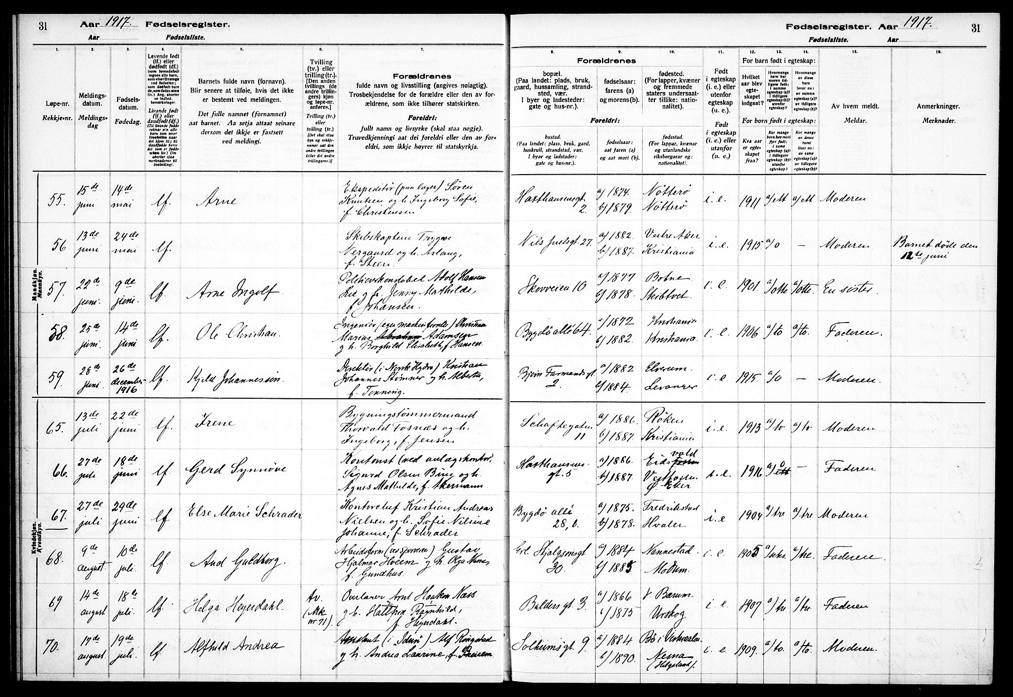Frogner prestekontor Kirkebøker, SAO/A-10886/J/Ja/L0001: Birth register no. 1, 1916-1927, p. 31