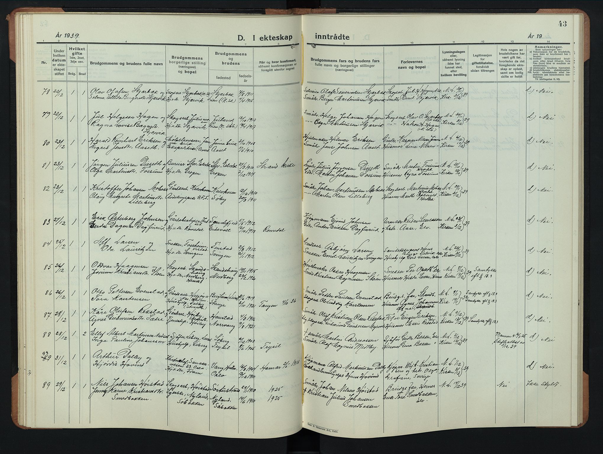 Elverum prestekontor, SAH/PREST-044/H/Ha/Hab/L0033: Parish register (copy) no. 33, 1934-1947, p. 43