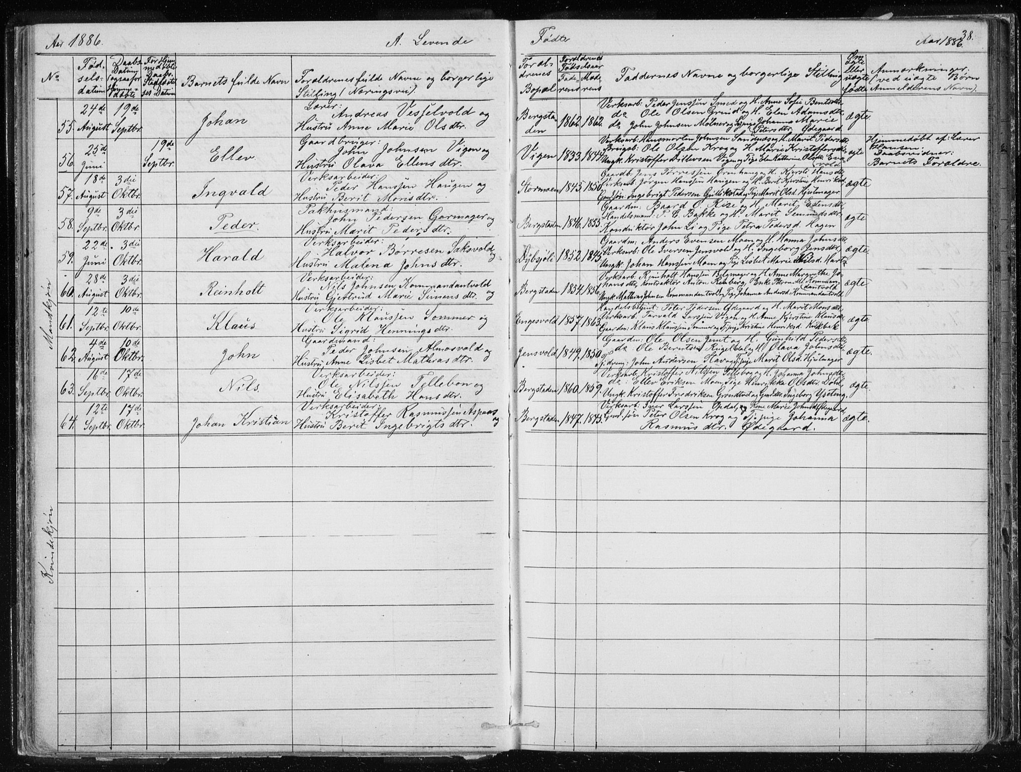 Ministerialprotokoller, klokkerbøker og fødselsregistre - Sør-Trøndelag, AV/SAT-A-1456/681/L0940: Parish register (copy) no. 681C04, 1880-1895, p. 38