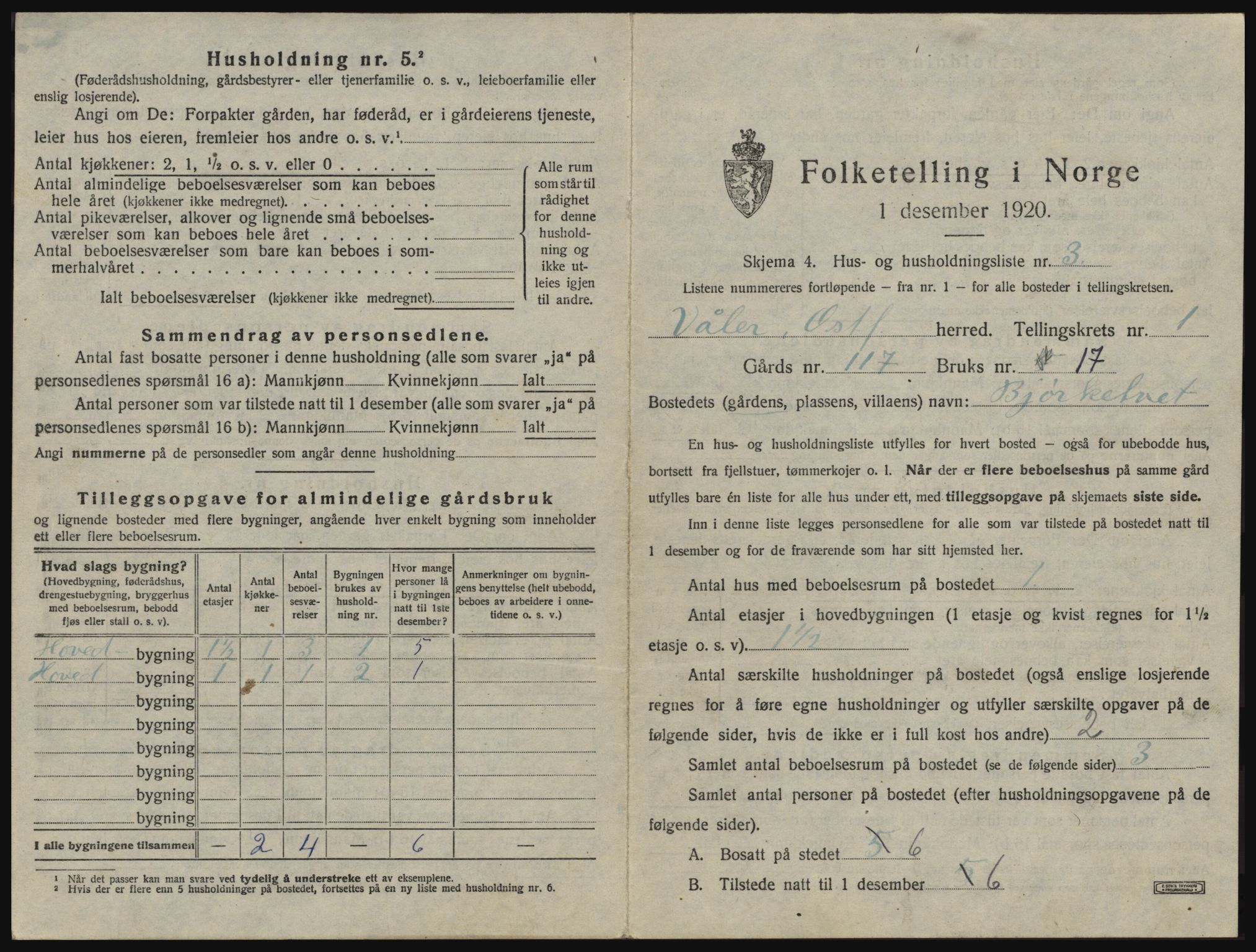 SAO, 1920 census for Våler, 1920, p. 50