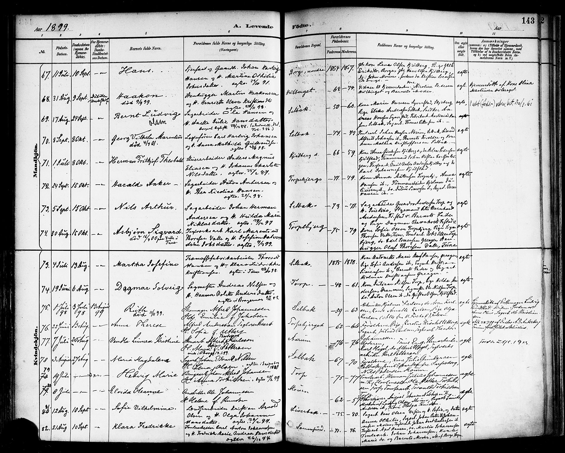 Borge prestekontor Kirkebøker, AV/SAO-A-10903/F/Fa/L0008: Parish register (official) no. I 8A, 1887-1902, p. 143