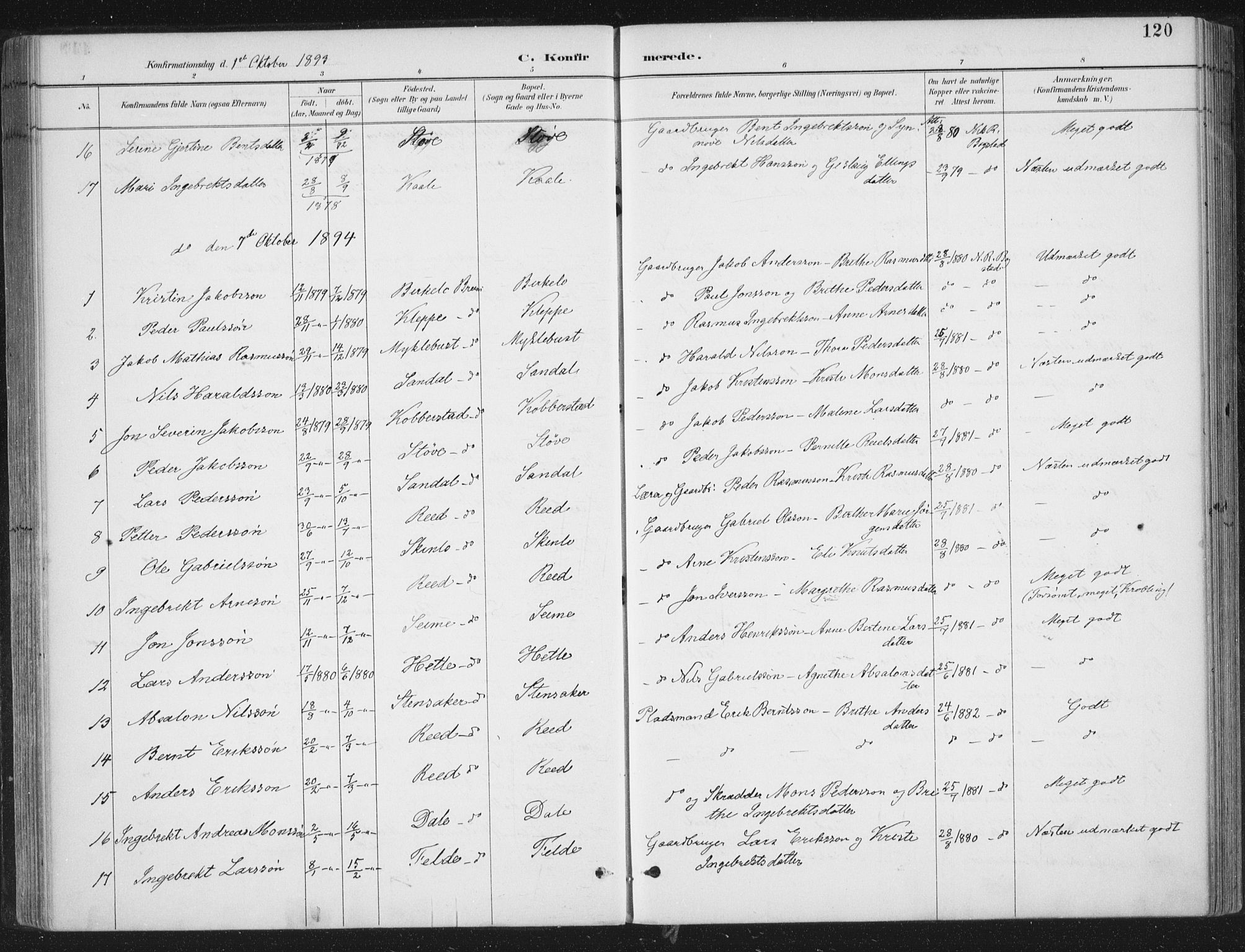 Gloppen sokneprestembete, AV/SAB-A-80101/H/Haa/Haac/L0002: Parish register (official) no. C  2, 1887-1904, p. 120