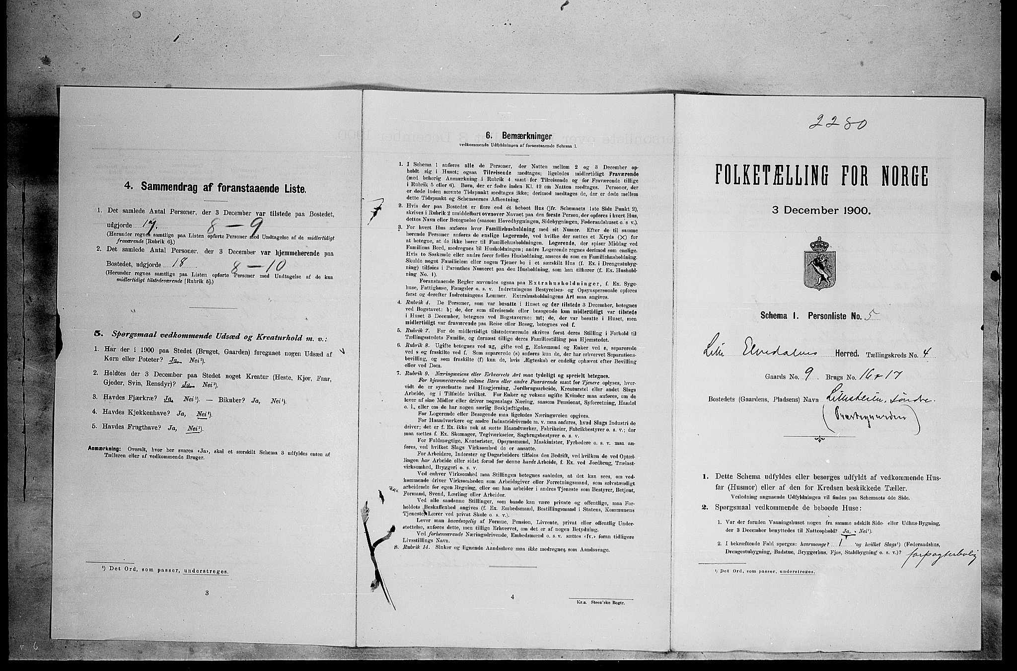 SAH, 1900 census for Lille Elvedalen, 1900, p. 317