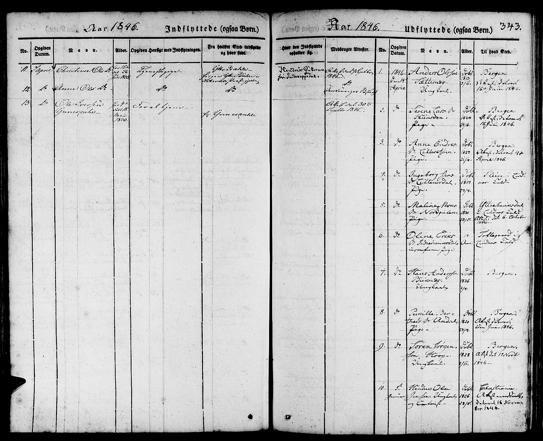 Gulen sokneprestembete, AV/SAB-A-80201/H/Haa/Haaa/L0020: Parish register (official) no. A 20, 1837-1847, p. 343