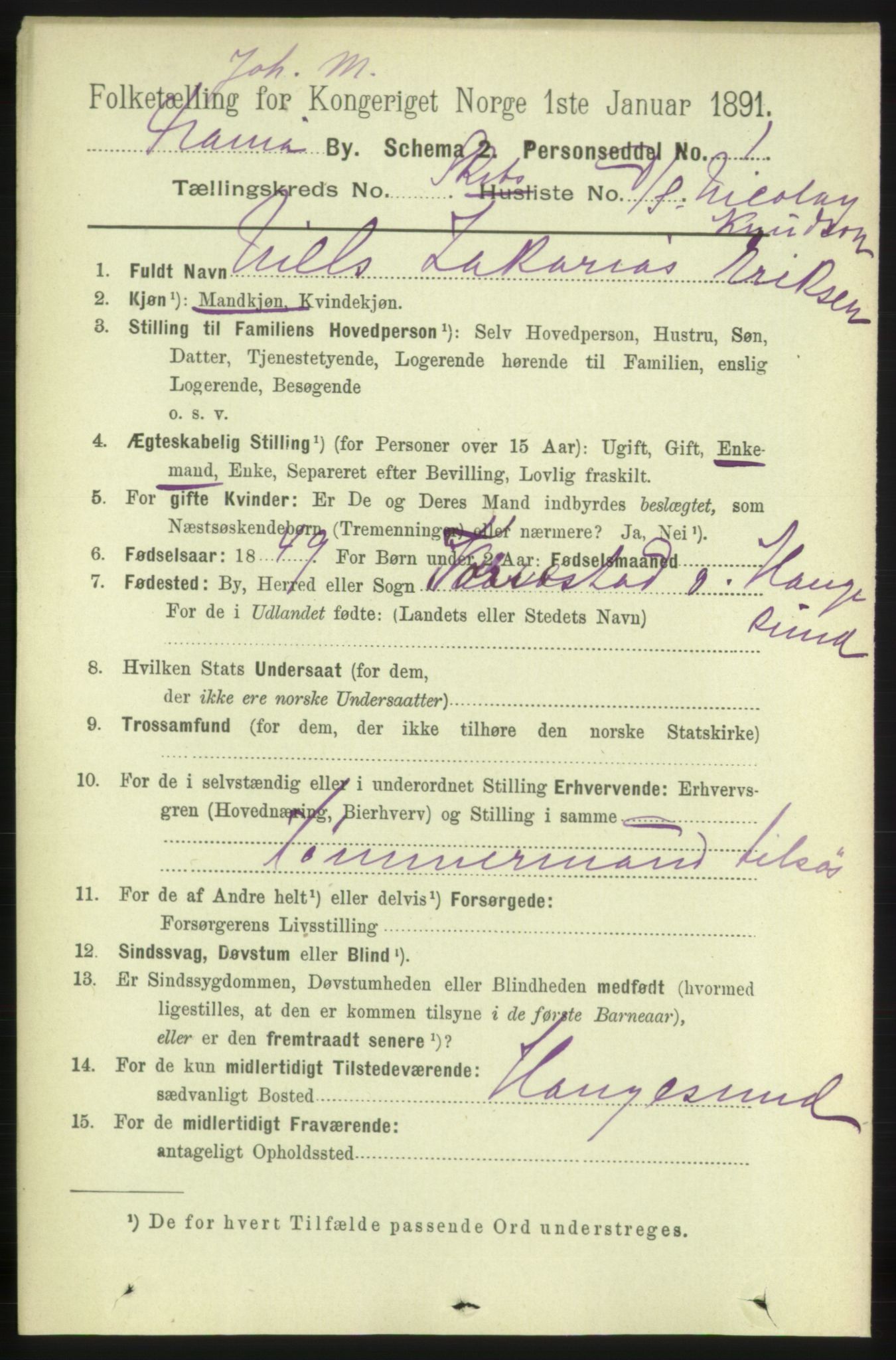 RA, 1891 census for 0301 Kristiania, 1891, p. 27929