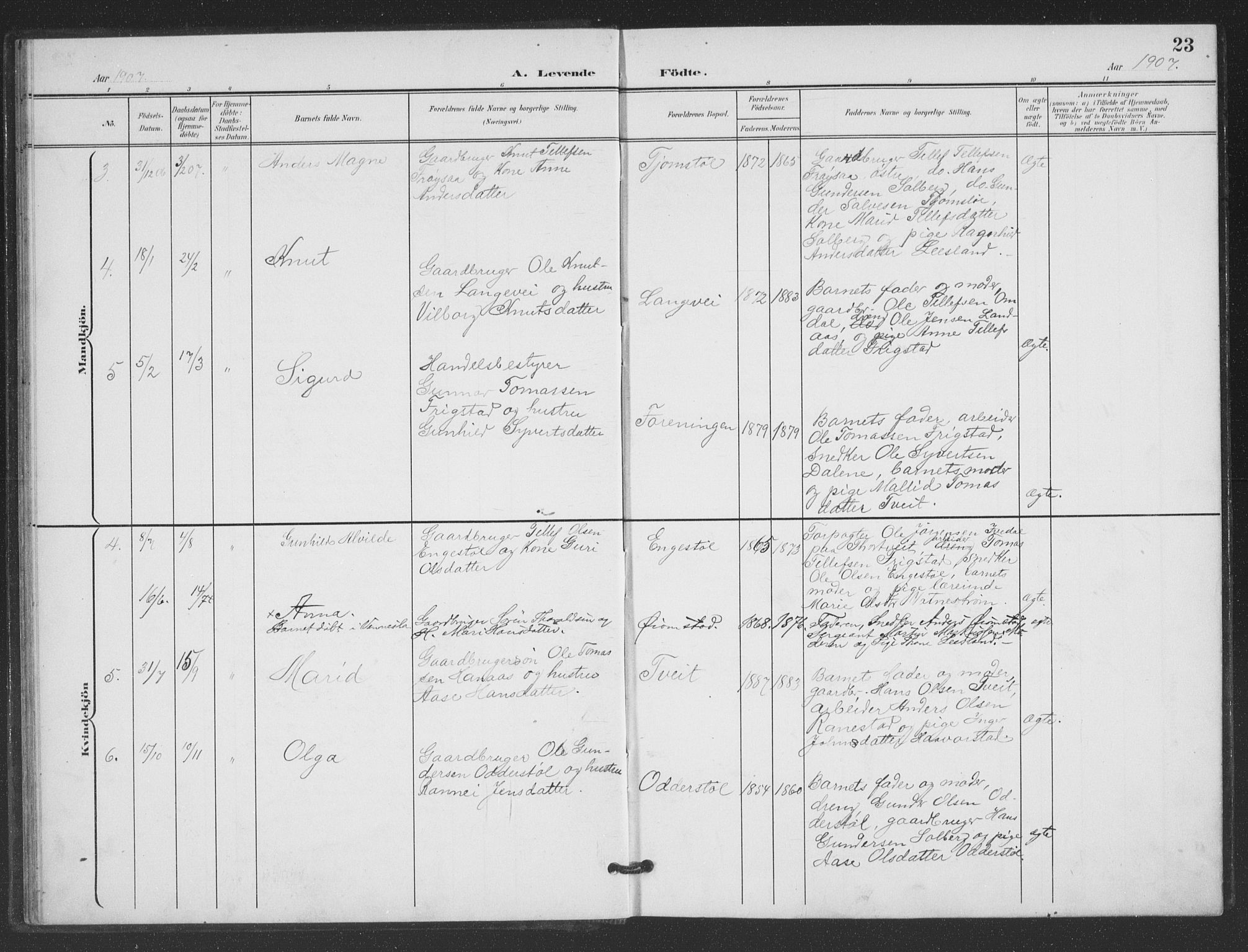 Evje sokneprestkontor, AV/SAK-1111-0008/F/Fb/Fbc/L0005: Parish register (copy) no. B 5, 1901-1935, p. 23