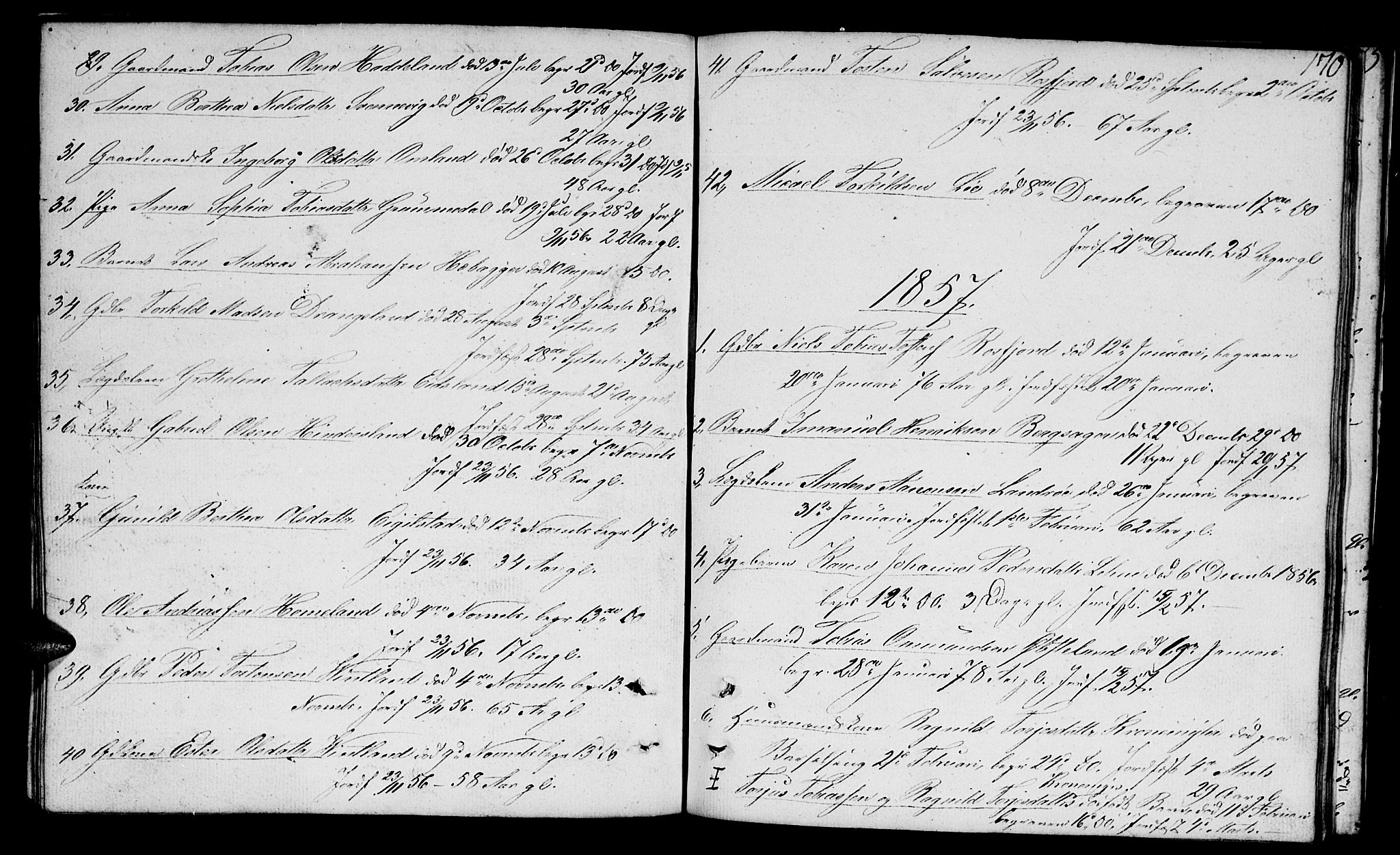 Lyngdal sokneprestkontor, SAK/1111-0029/F/Fb/Fbc/L0002: Parish register (copy) no. B 2, 1849-1864, p. 170