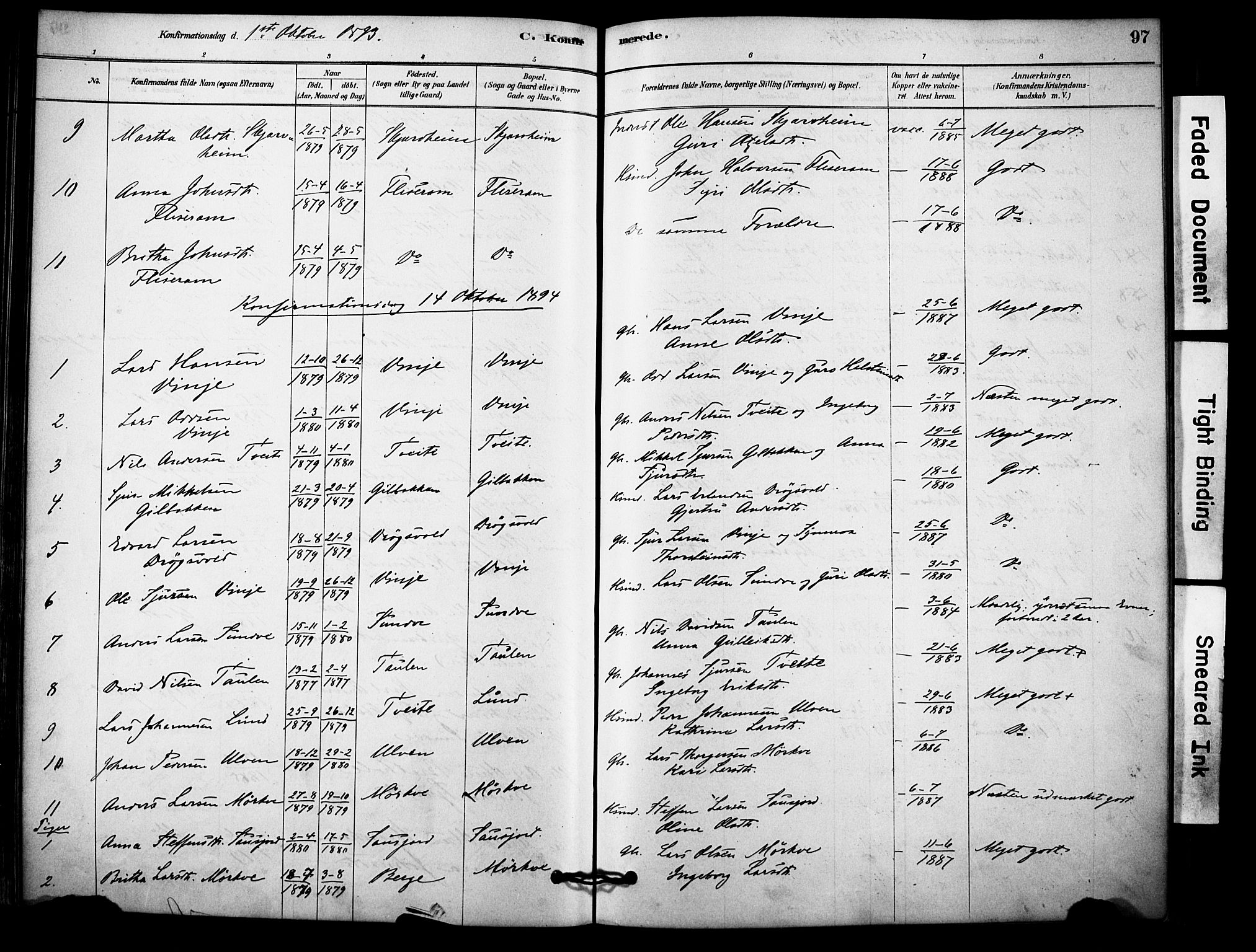 Vossestrand Sokneprestembete, SAB/A-79101/H/Haa: Parish register (official) no. C 1, 1878-1903, p. 97