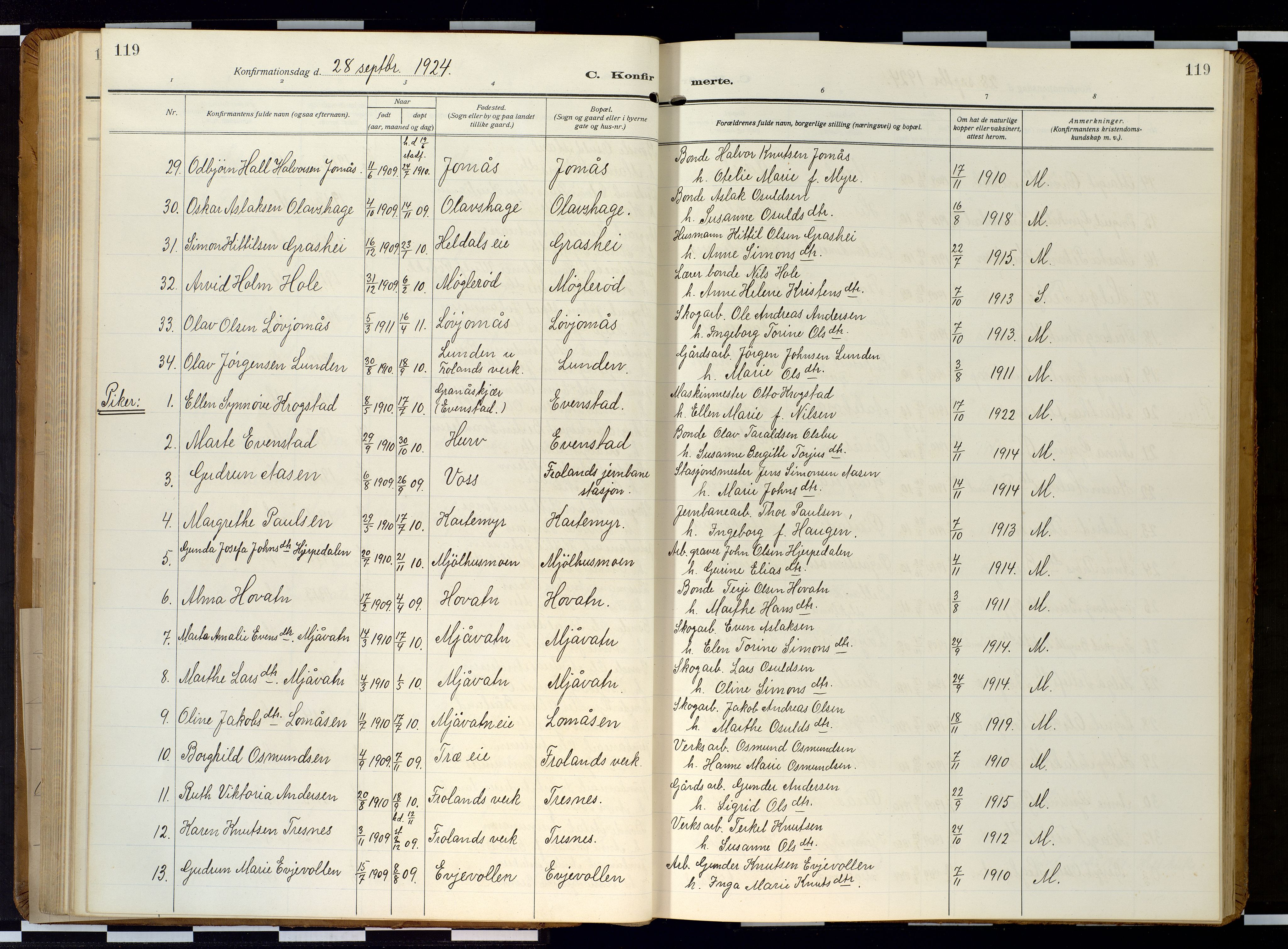 Froland sokneprestkontor, AV/SAK-1111-0013/F/Fb/L0011: Parish register (copy) no. B 11, 1921-1947, p. 119