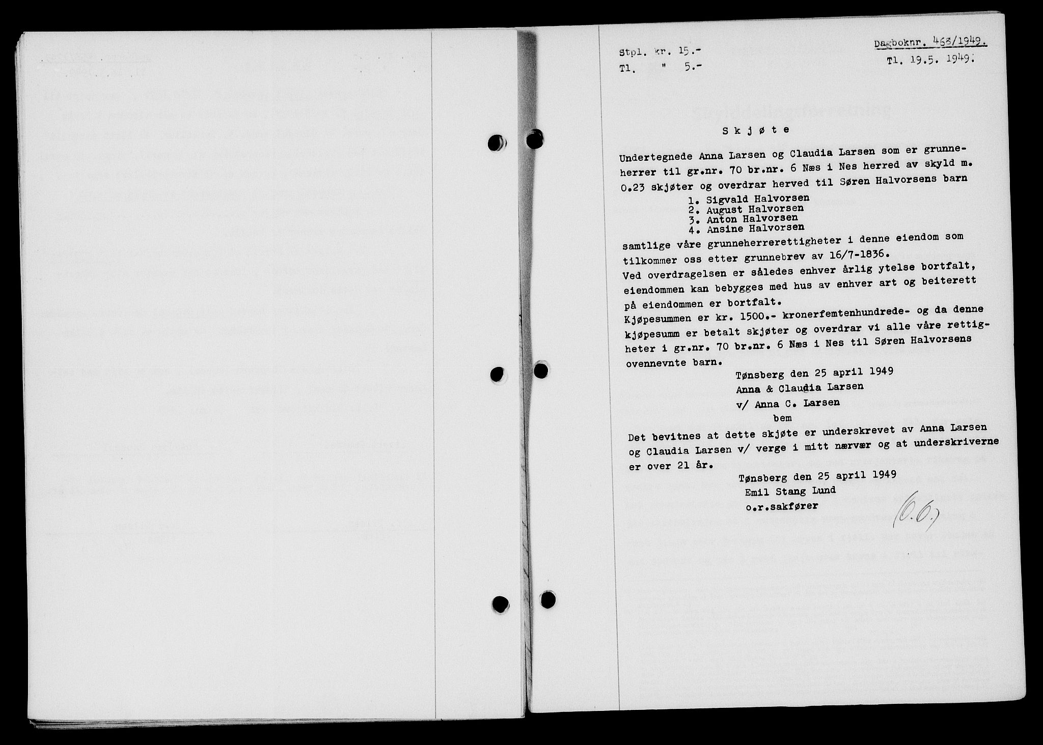 Flekkefjord sorenskriveri, SAK/1221-0001/G/Gb/Gba/L0065: Mortgage book no. A-13, 1949-1949, Diary no: : 468/1949