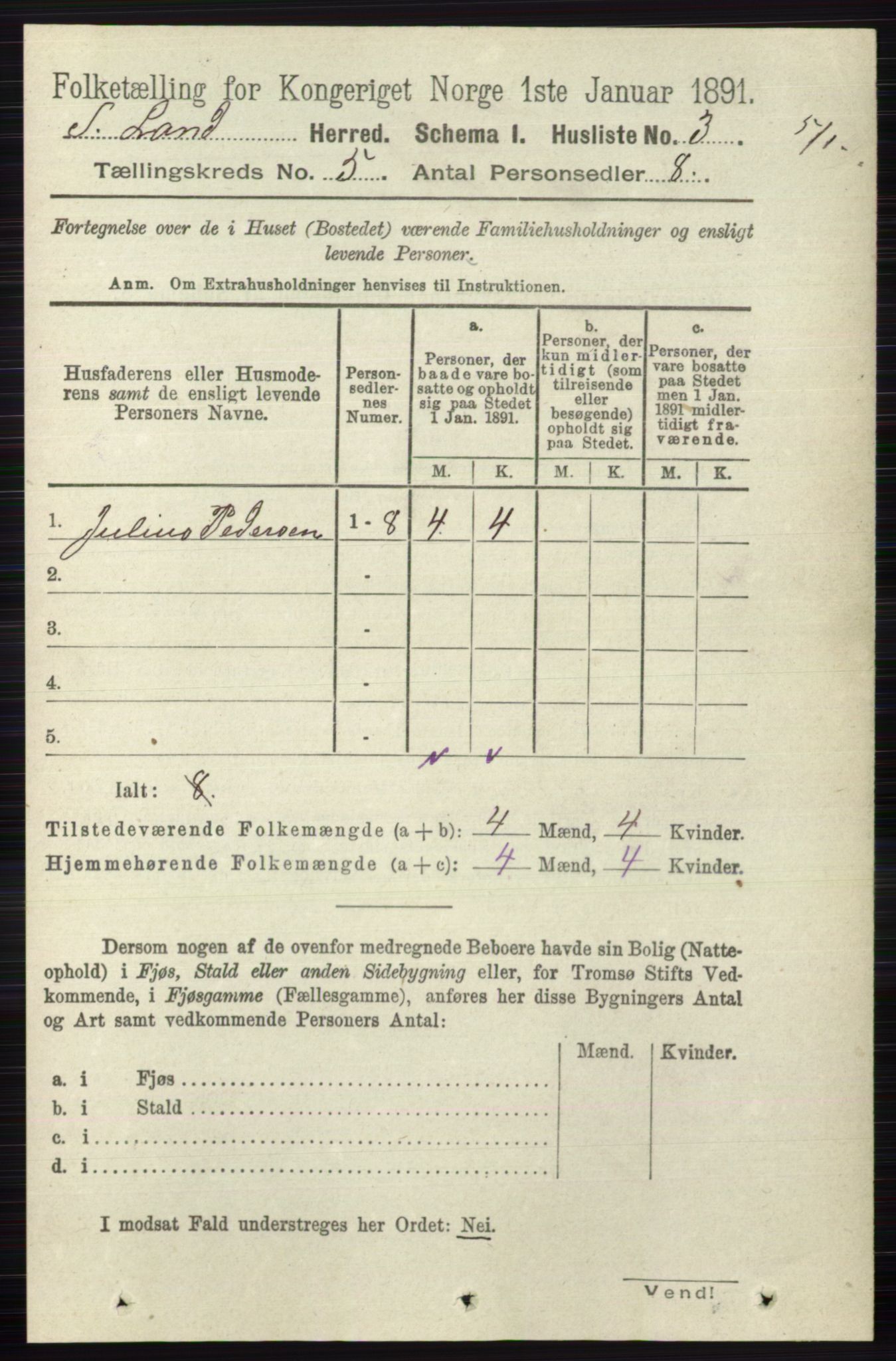 RA, 1891 census for 0536 Søndre Land, 1891, p. 4660