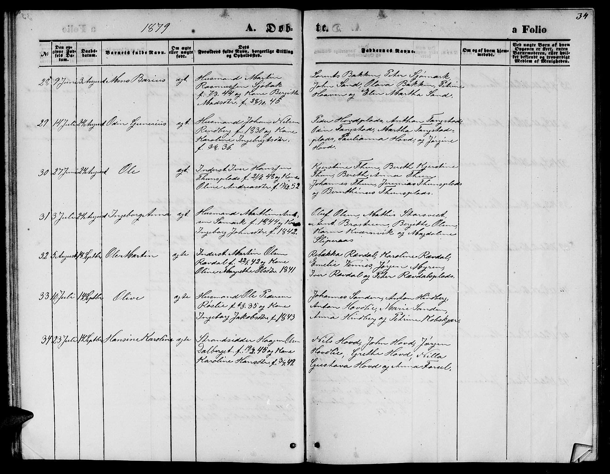 Ministerialprotokoller, klokkerbøker og fødselsregistre - Nord-Trøndelag, AV/SAT-A-1458/744/L0422: Parish register (copy) no. 744C01, 1871-1885, p. 34