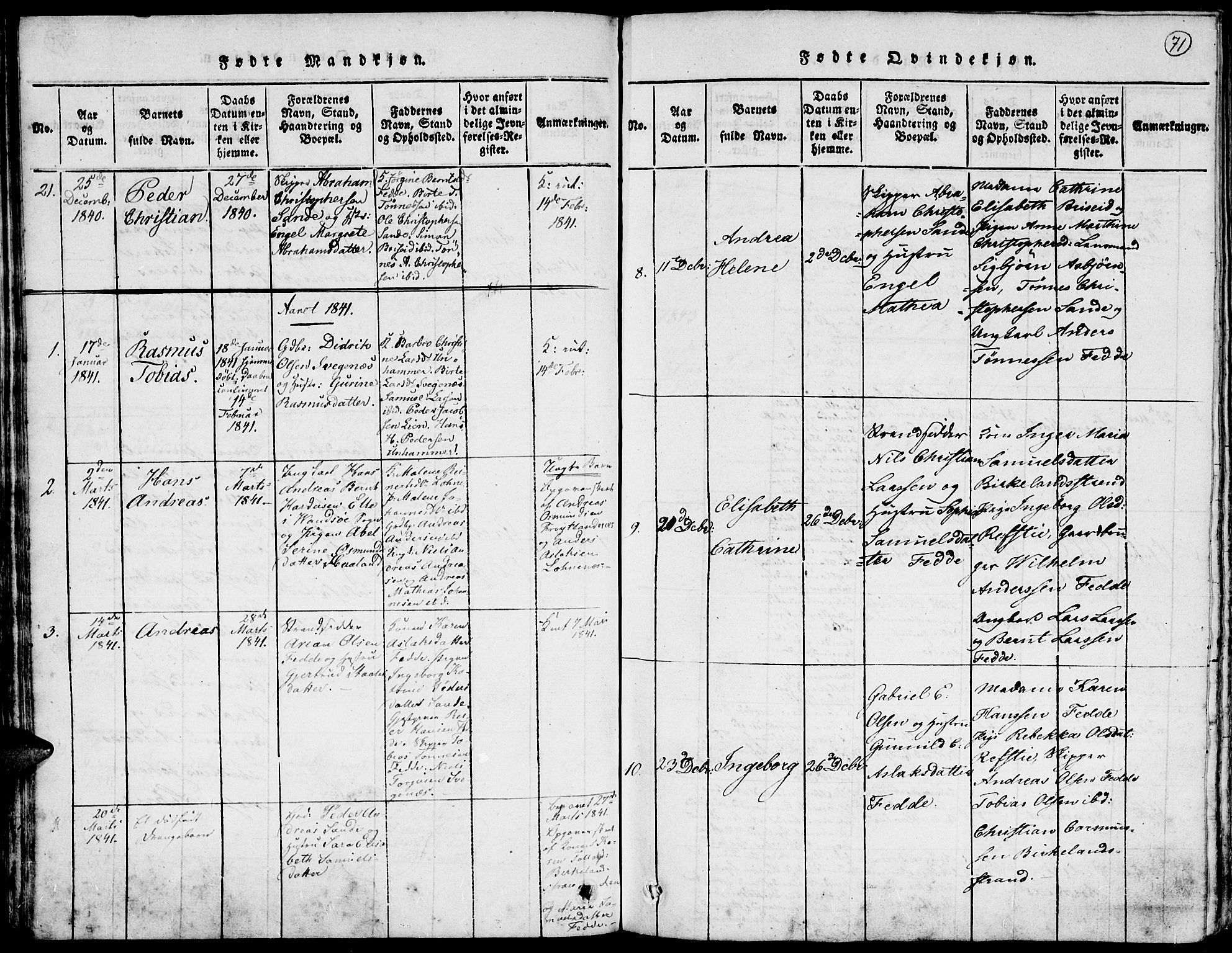 Kvinesdal sokneprestkontor, AV/SAK-1111-0026/F/Fa/Faa/L0001: Parish register (official) no. A 1, 1815-1849, p. 71