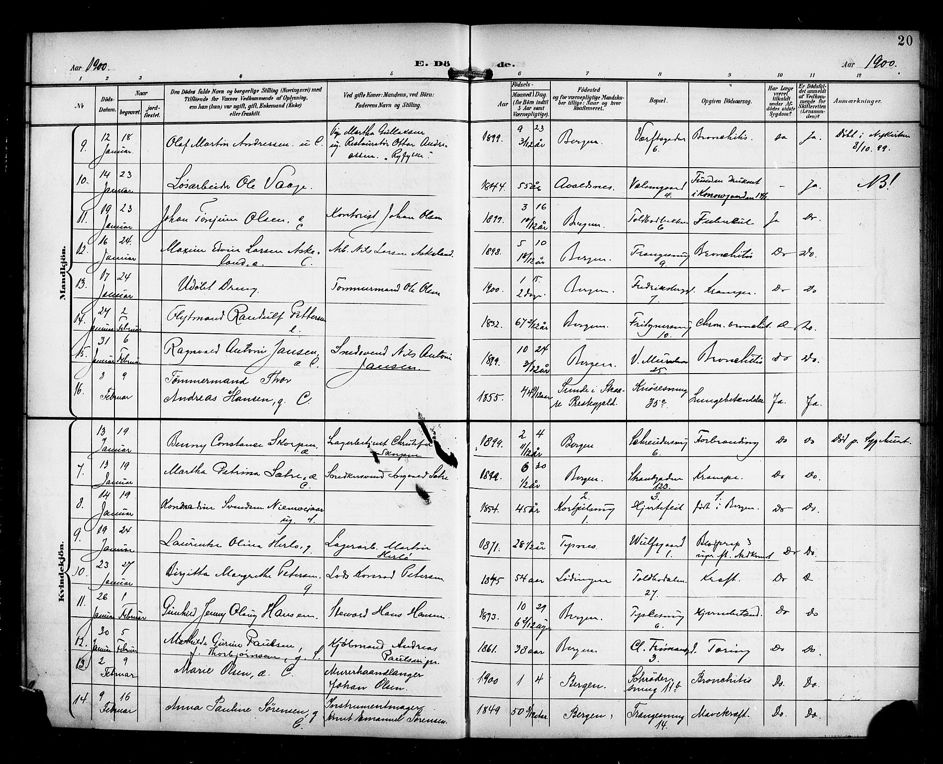 Nykirken Sokneprestembete, AV/SAB-A-77101/H/Haa/L0045: Parish register (official) no. E 5, 1899-1917, p. 20