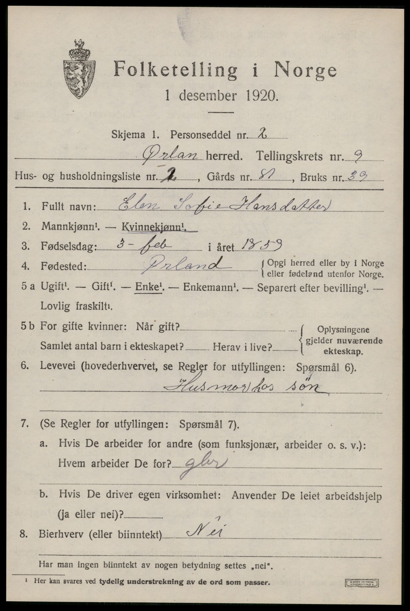 SAT, 1920 census for Ørland, 1920, p. 7859