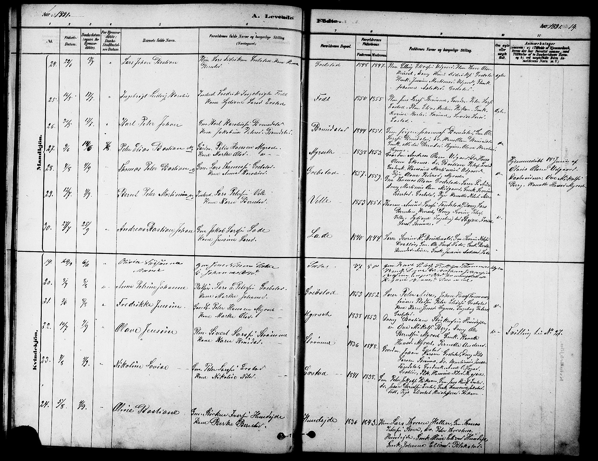 Ministerialprotokoller, klokkerbøker og fødselsregistre - Møre og Romsdal, AV/SAT-A-1454/523/L0339: Parish register (copy) no. 523C02, 1878-1891, p. 19