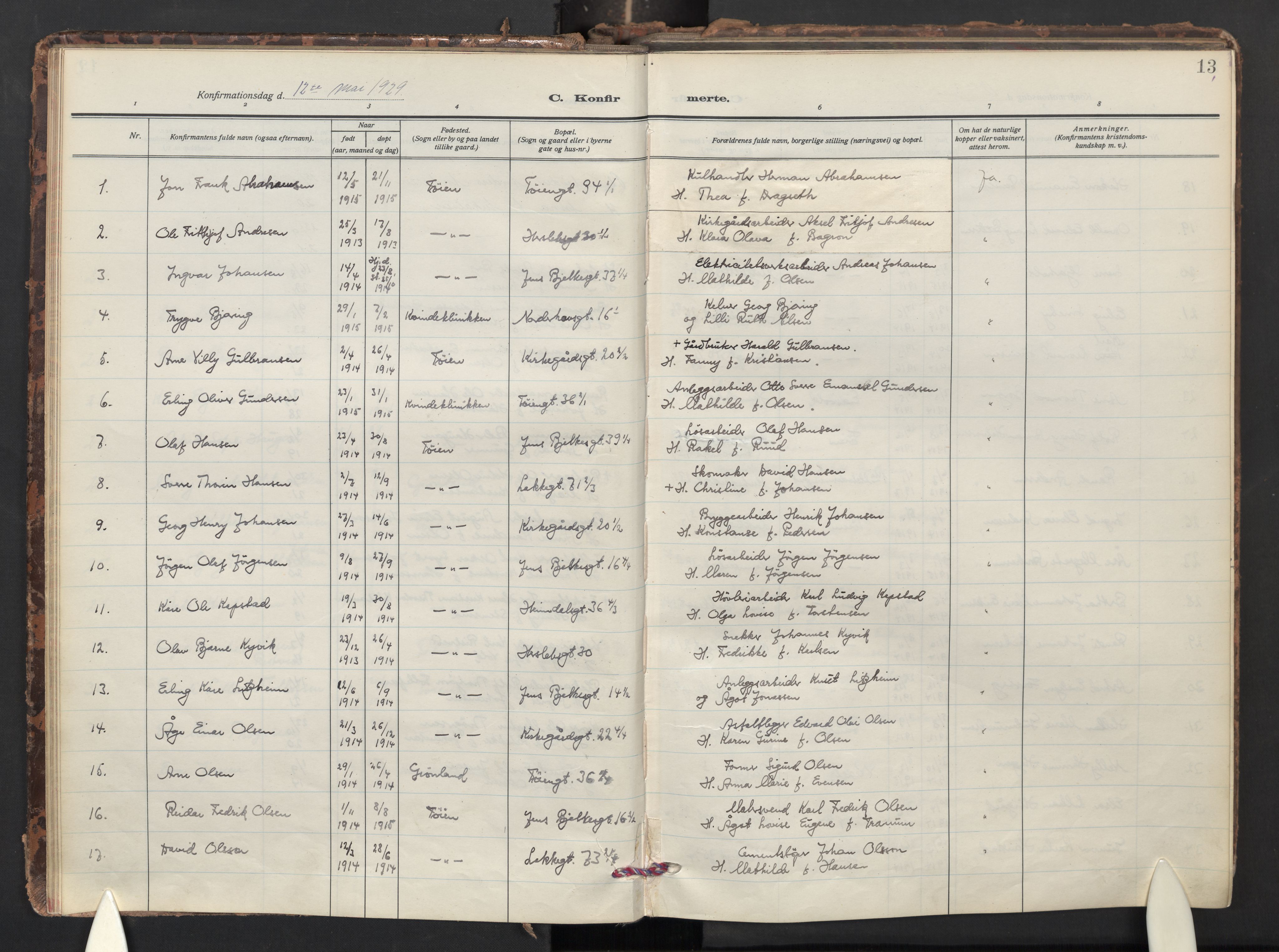 Tøyen prestekontor Kirkebøker, AV/SAO-A-10167a/F/Fa/L0005: Parish register (official) no. I 5, 1927-1981, p. 13