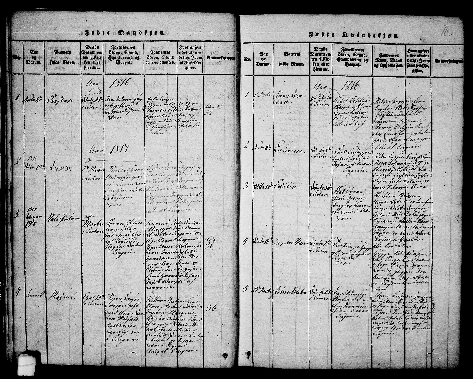 Kragerø kirkebøker, SAKO/A-278/G/Ga/L0002: Parish register (copy) no. 2, 1814-1831, p. 16