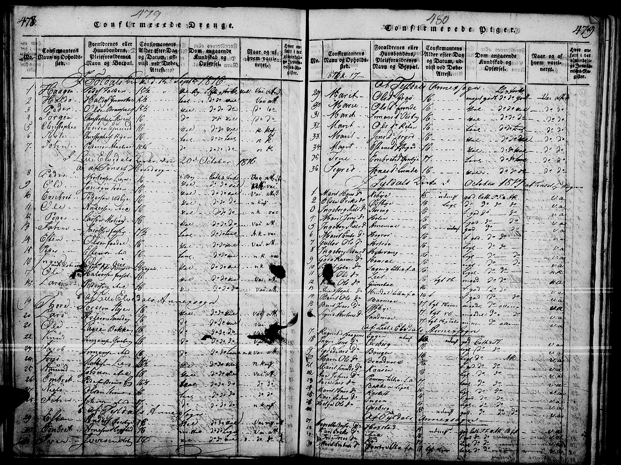 Tynset prestekontor, SAH/PREST-058/H/Ha/Haa/L0018: Parish register (official) no. 18, 1815-1829, p. 478-479