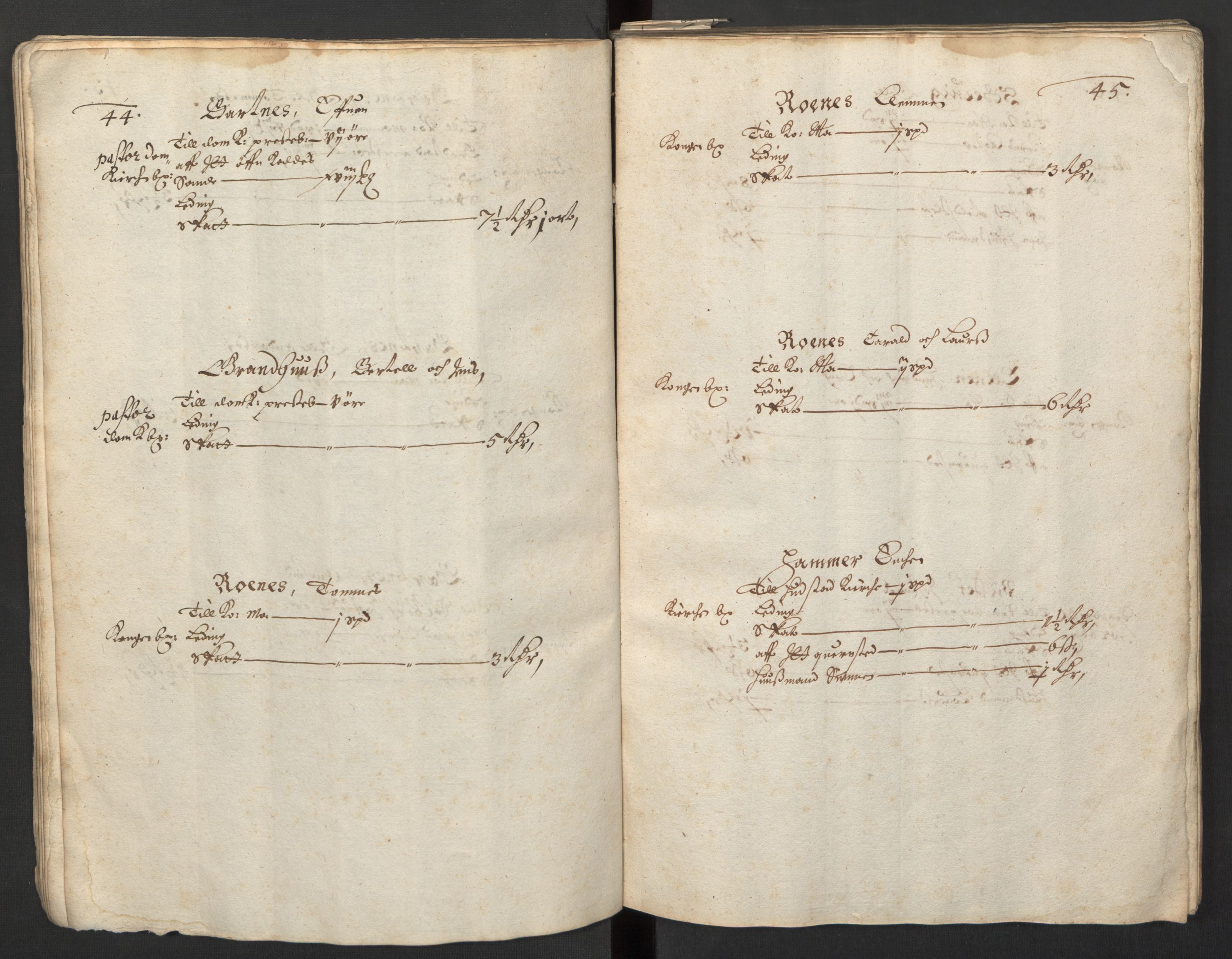 Rentekammeret inntil 1814, Realistisk ordnet avdeling, AV/RA-EA-4070/L/L0029/0001: Trondheim lagdømme: / Alminnelig jordebok og skattemanntall - Inderøy, 1661, p. 44-45