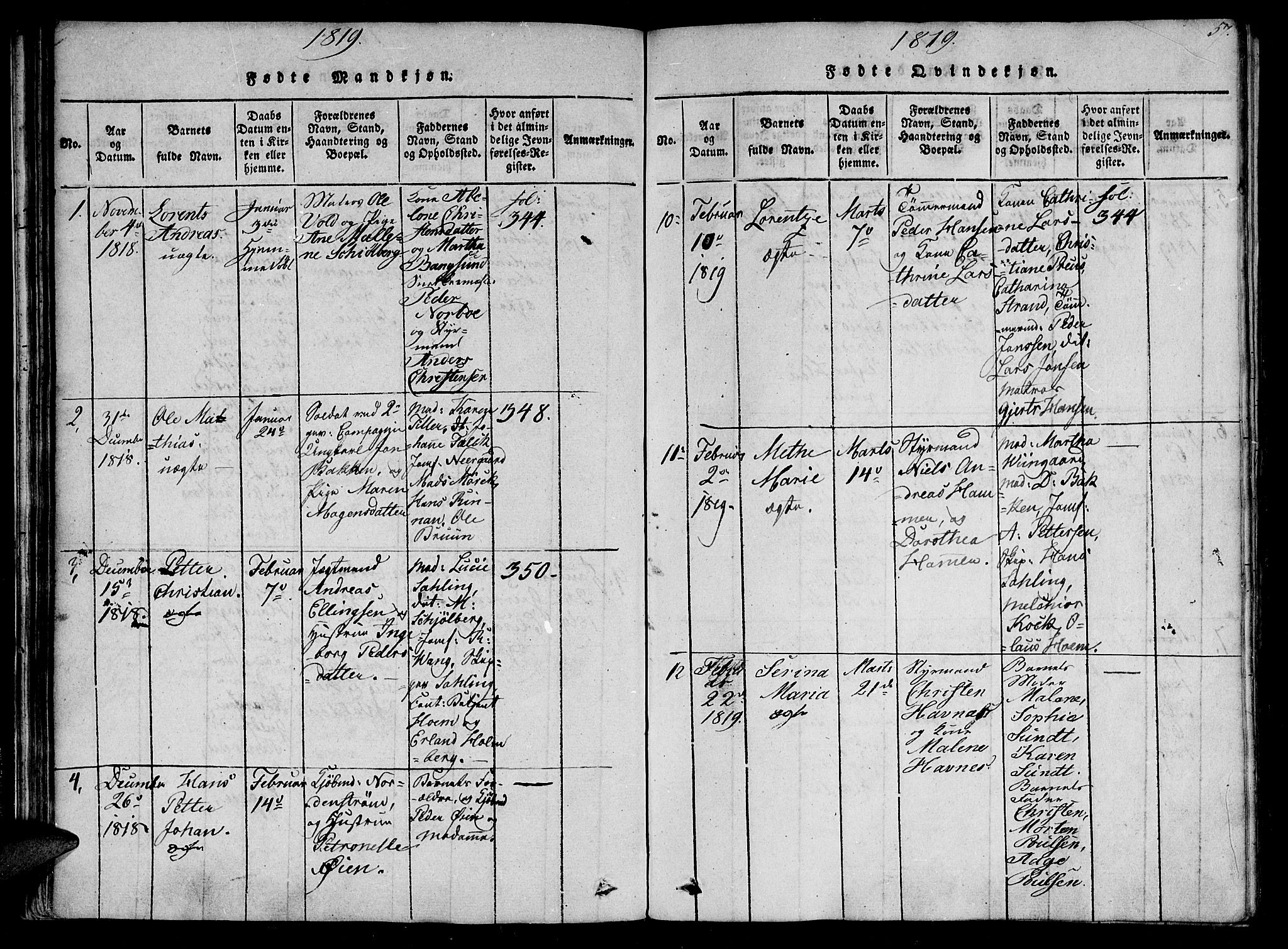 Ministerialprotokoller, klokkerbøker og fødselsregistre - Sør-Trøndelag, SAT/A-1456/602/L0107: Parish register (official) no. 602A05, 1815-1821, p. 57
