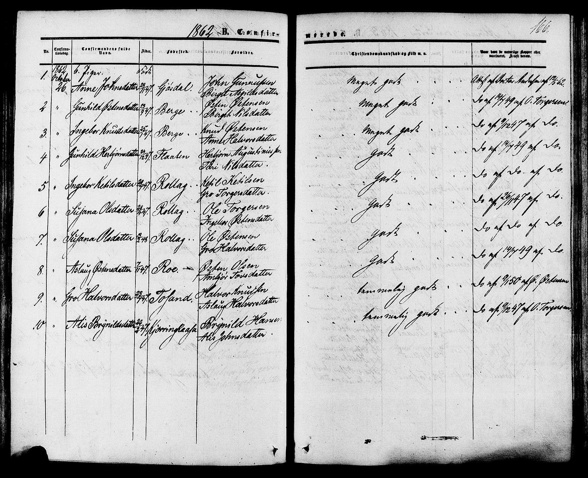 Tinn kirkebøker, AV/SAKO-A-308/F/Fa/L0006: Parish register (official) no. I 6, 1857-1878, p. 166