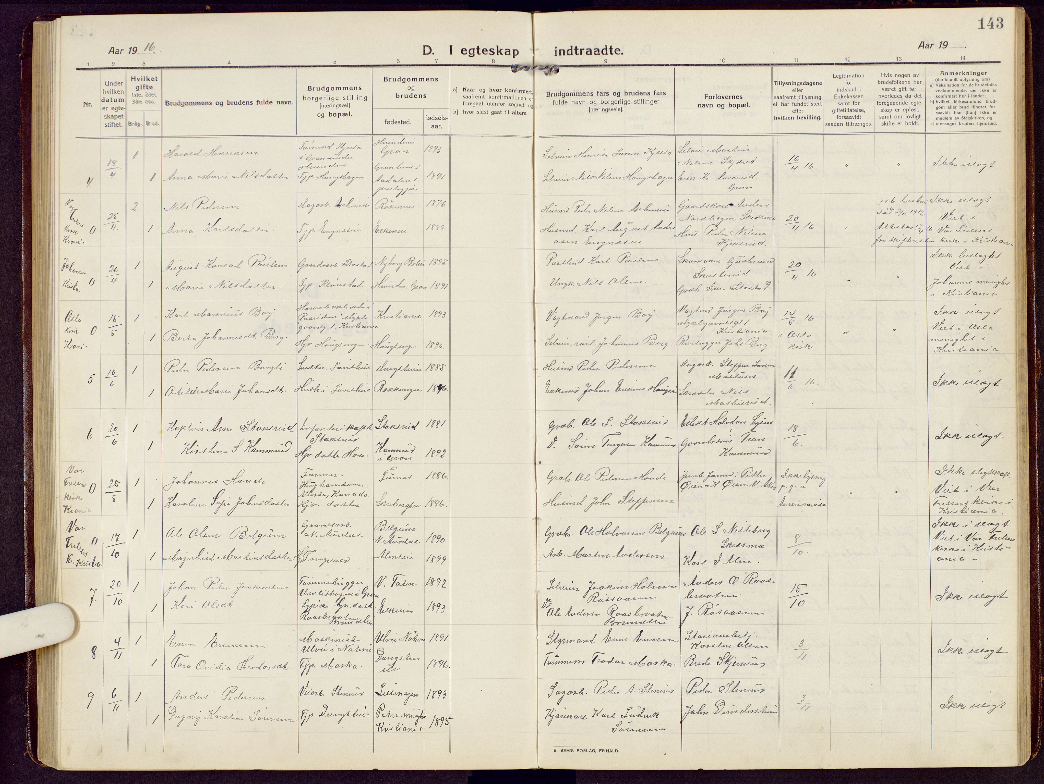 Brandbu prestekontor, SAH/PREST-114/H/Ha/Hab/L0010: Parish register (copy) no. 10, 1916-1930, p. 143