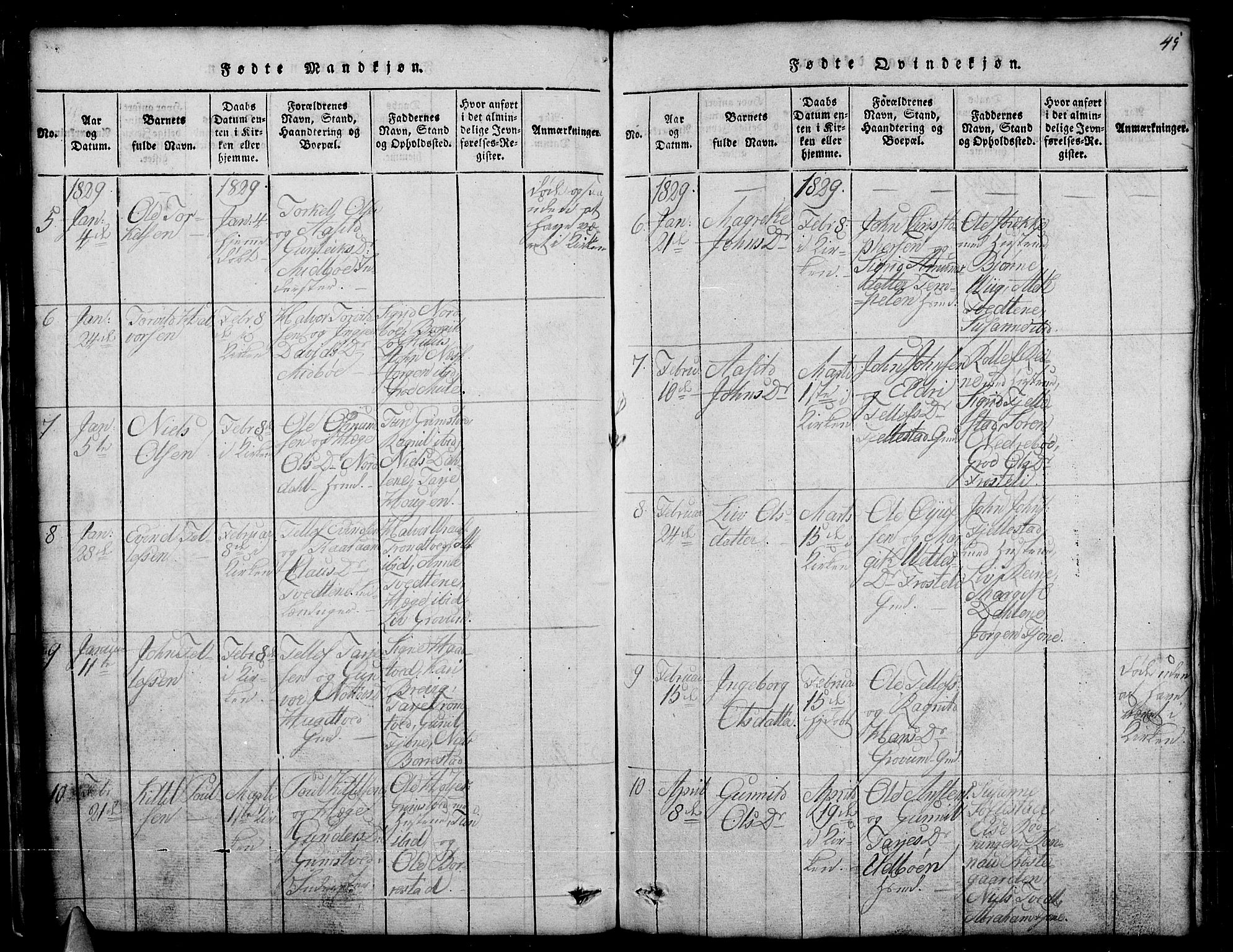 Nissedal kirkebøker, SAKO/A-288/G/Ga/L0001: Parish register (copy) no. I 1, 1814-1860, p. 45