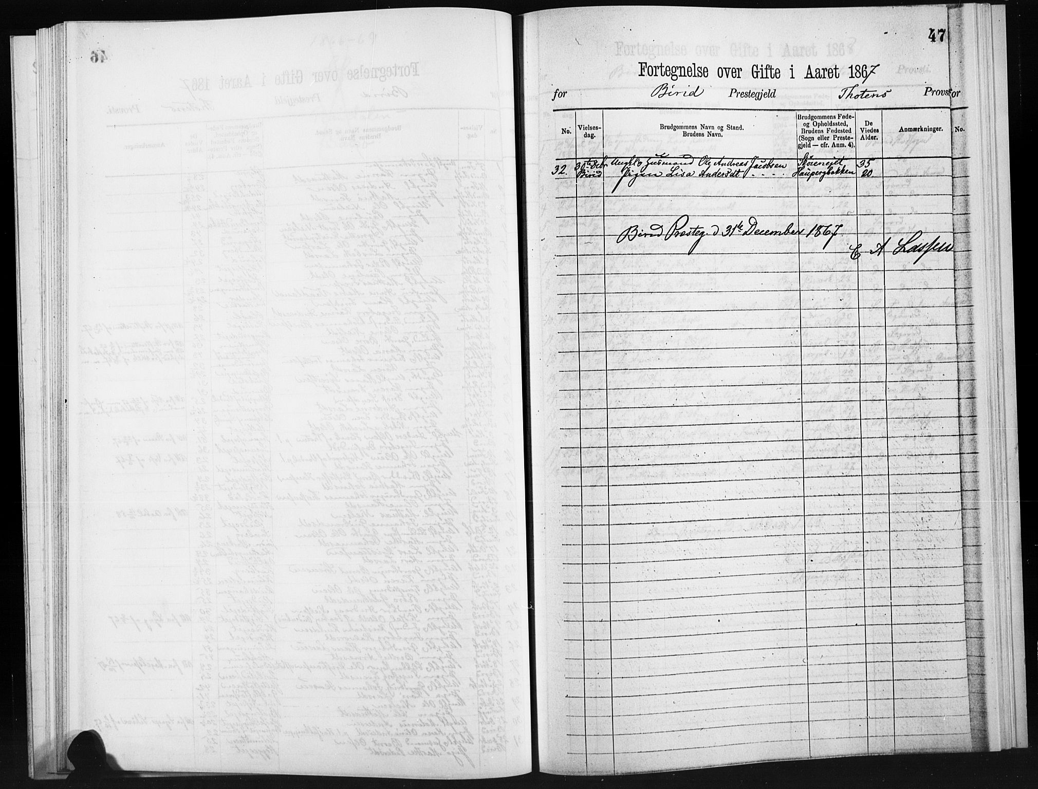Statistisk sentralbyrå, Sosiodemografiske emner, Befolkning, RA/S-2228/D/Dd: Parish register (official) no. -, 1866-1872, p. 47