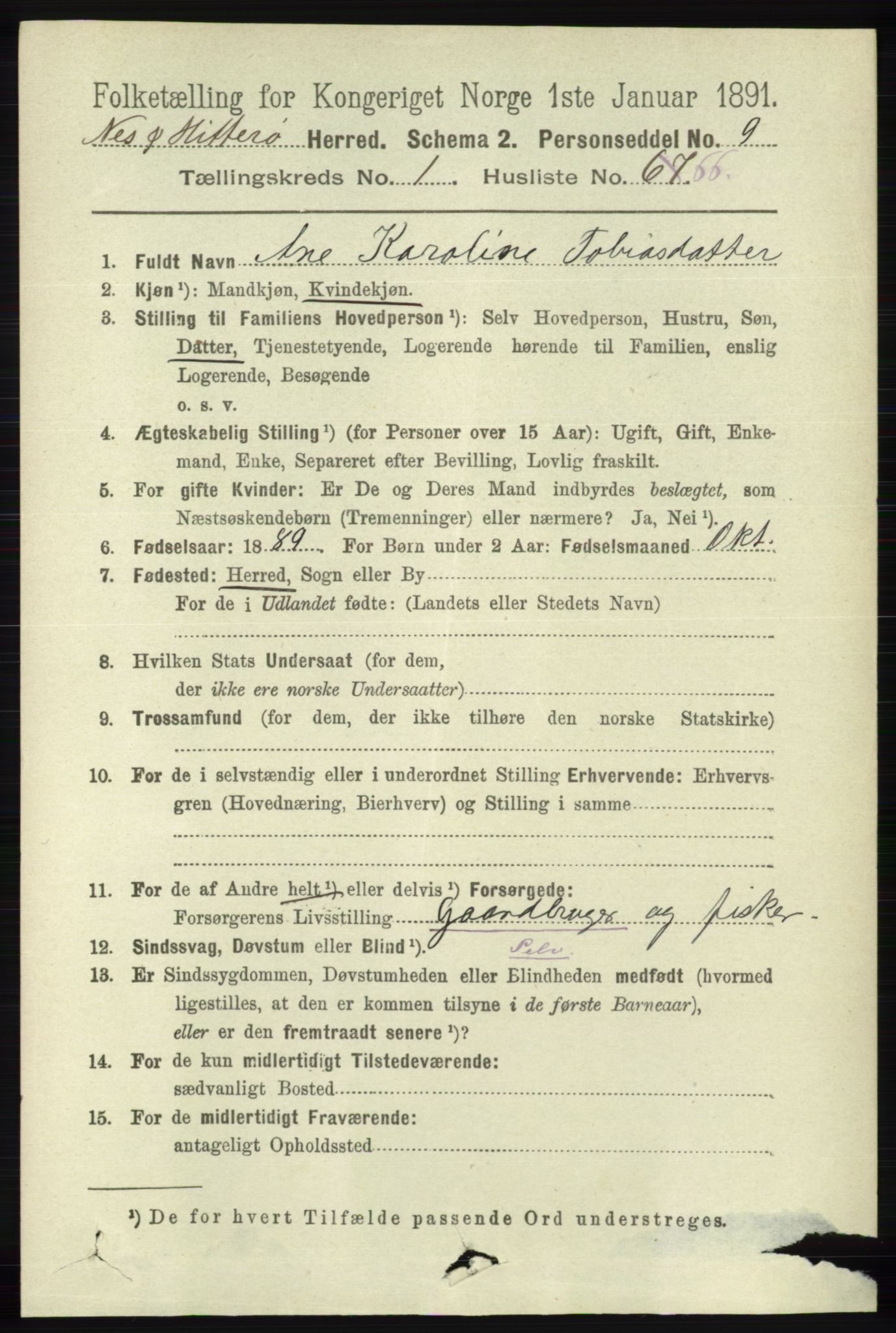 RA, 1891 census for 1043 Hidra og Nes, 1891, p. 468