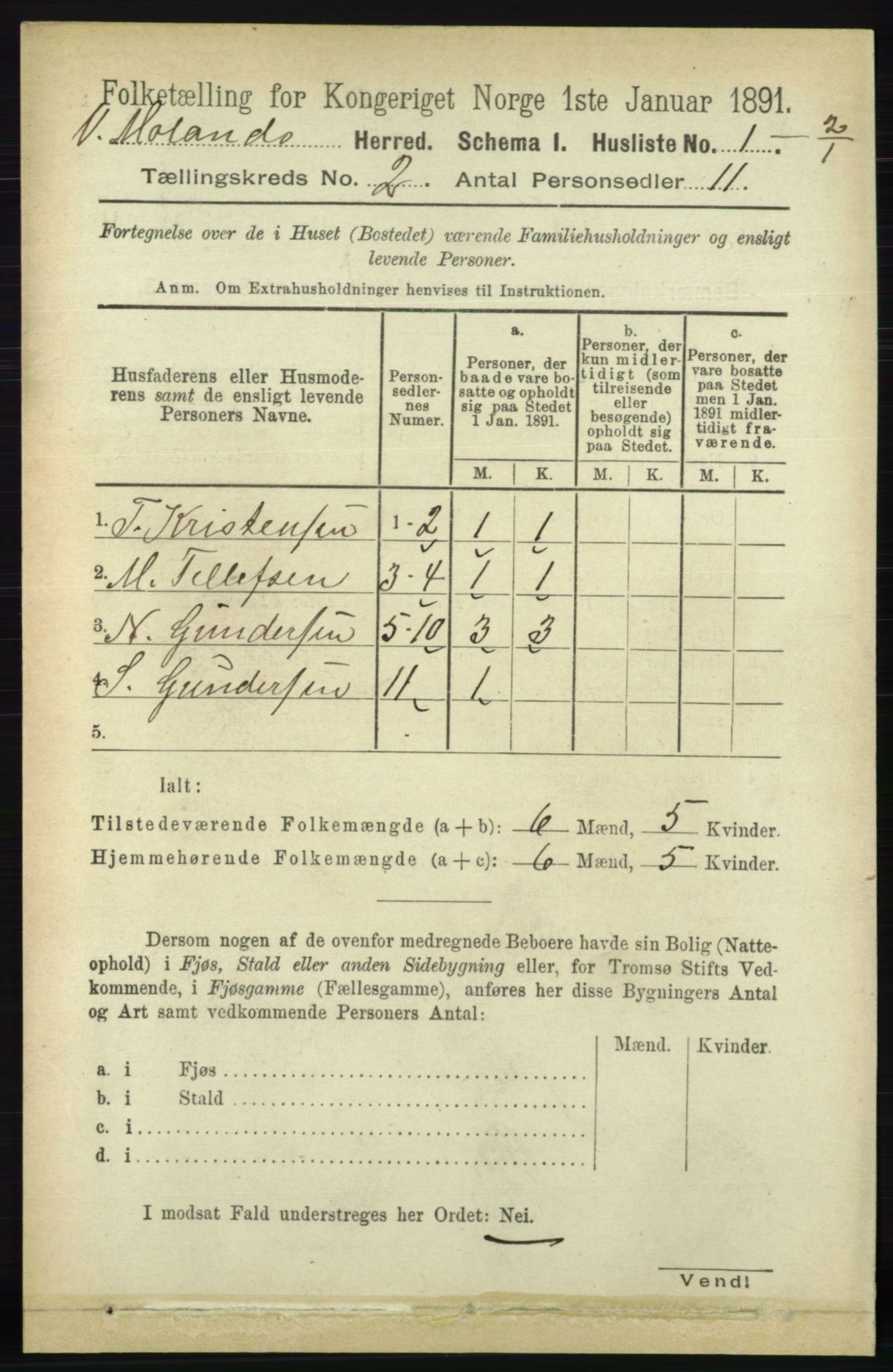 RA, 1891 census for 0926 Vestre Moland, 1891, p. 568
