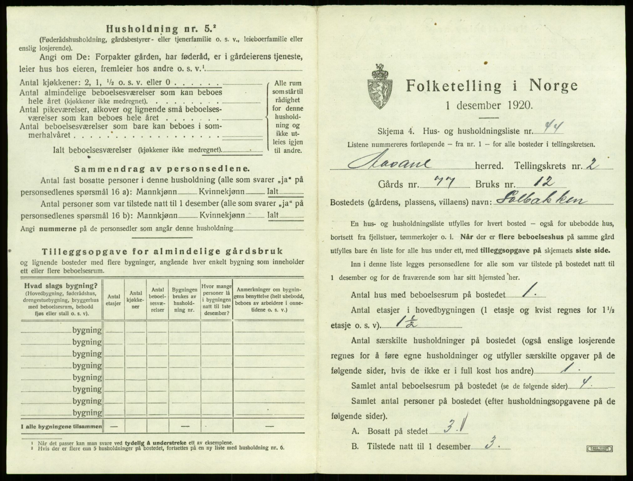 SAB, 1920 census for Åsane, 1920, p. 186